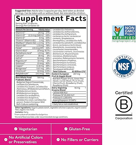 Miniatura 6 de Garden of Life Probióticos Crudos para Mujeres – 85 mil millones de UFC probióticos para la salud vaginal con vitaminas, minerales y enzimas – 90