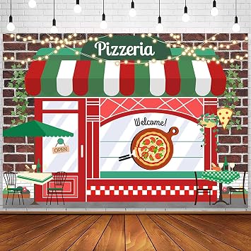 Sensfun Pizza Party Decorations Backdrop Cooking Theme Vintage Brick Wall Pizzeria Shop Photography Background for Boys Girls Fast Food Themed Birthday Banner Photo Booth Props 7x5ft