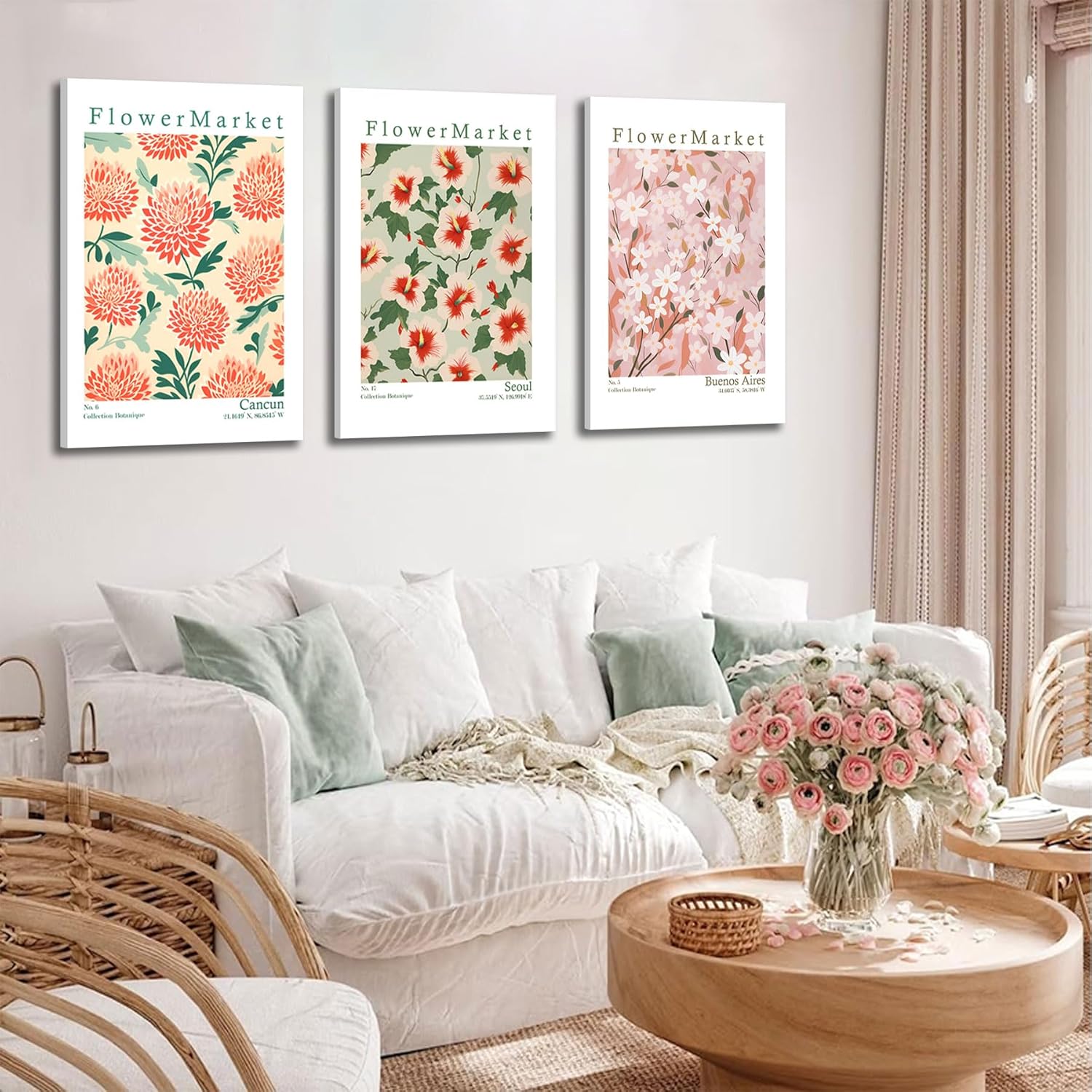 3Pcs Flower Market Canvas Wall Art Matisse Floral Plant Wall Decor Pictures Minimalist Danish Pastel Flower Market Posters Prints for Bedroom Living Room Office Bathroom Decoration Prepare to hang