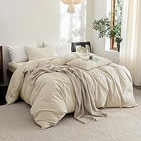 Vista 8 de FOSSA Juego de funda de edredón 100% algodón lavado, tacto súper suave, transpirable, acogedor, 3 piezas, juego de ropa de cama, color gris almendra