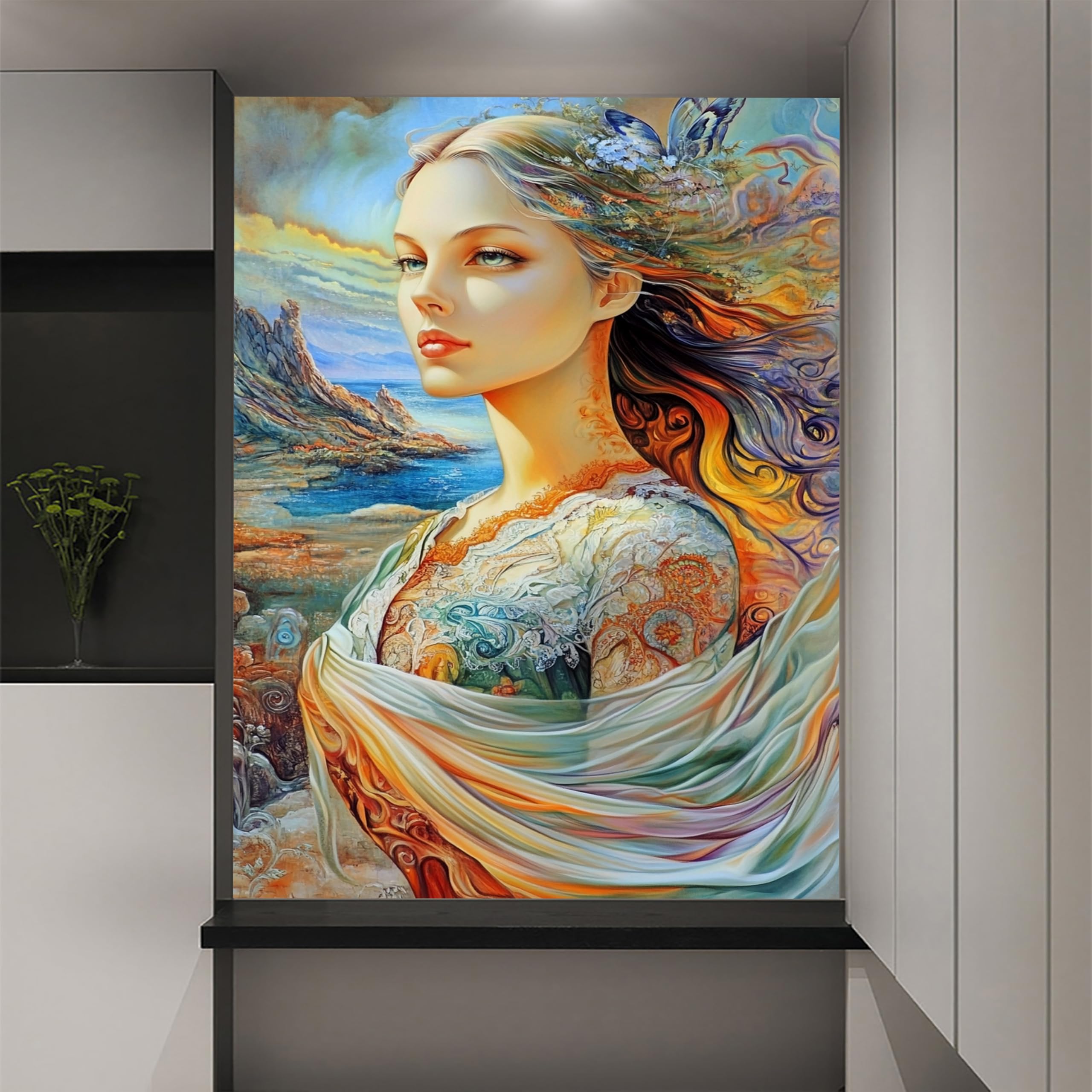 Custom Size Wall Murals - Beauty Embossed Relief with Flowers - Self-Adhesive Removable Stick Wallpaper for Bathroom