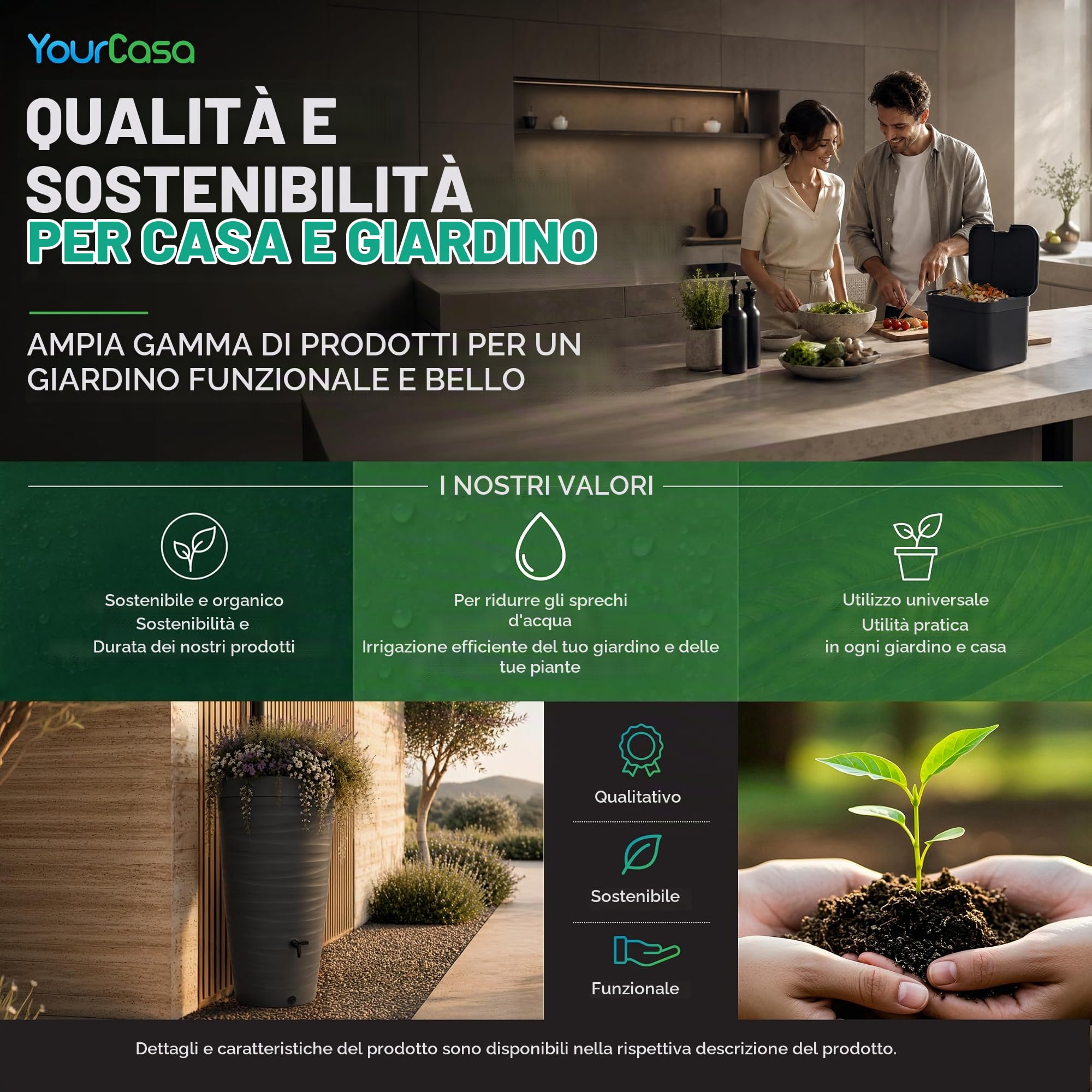 YourCasa Acqua piovana da 320 litri [Aquablock] con attacco per tubo di scarico e rubinetto e coperchio, a forma quadrata, per acqua piovana, per giardino (grigio)