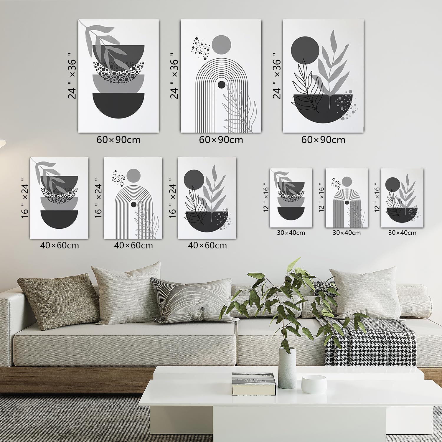 Set Di 3 Poster Artistici Boho Per Parete: Stampe Geometriche Minimal, Tela Senza Cornice 40x61 Cm - Decorazione Bagno/soggiorno - 2