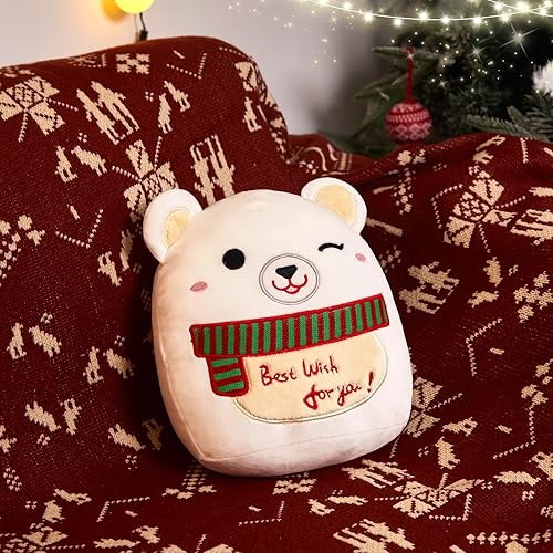 Miniatura 5 de SpecialYou Almohada de peluche de oso polar de 10 pulgadas, juguete de peluche de oso polar con bufanda, almohada de felpa de oso blanco para niños