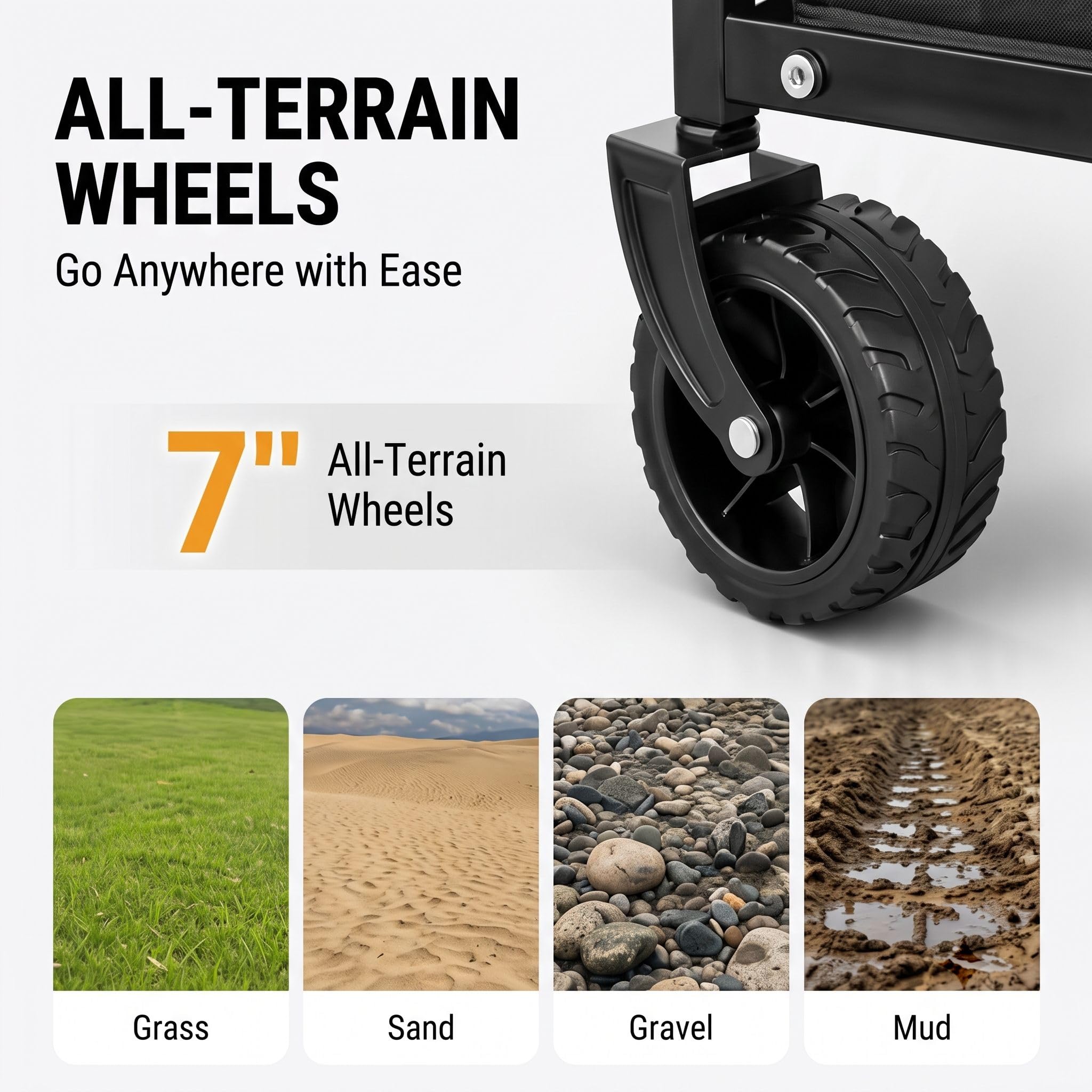 Chariot de transport pliable avec roues tout-terrain et poignée | Chariot d'extérieur robuste avec tissu Oxford, idéal pour le camping, la plage, le jardinage et les courses
