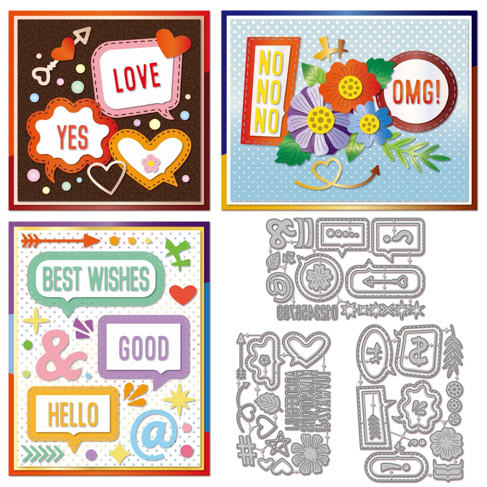 GLOBLELAND Speech Bubbles Frames Cutting Dies for Card Making Letters Numbers Symbols Die Cuts Alphanumeric Metal Die Cut Dies for DIY Scrapbooking Embossing Photo Album Craft Decor
