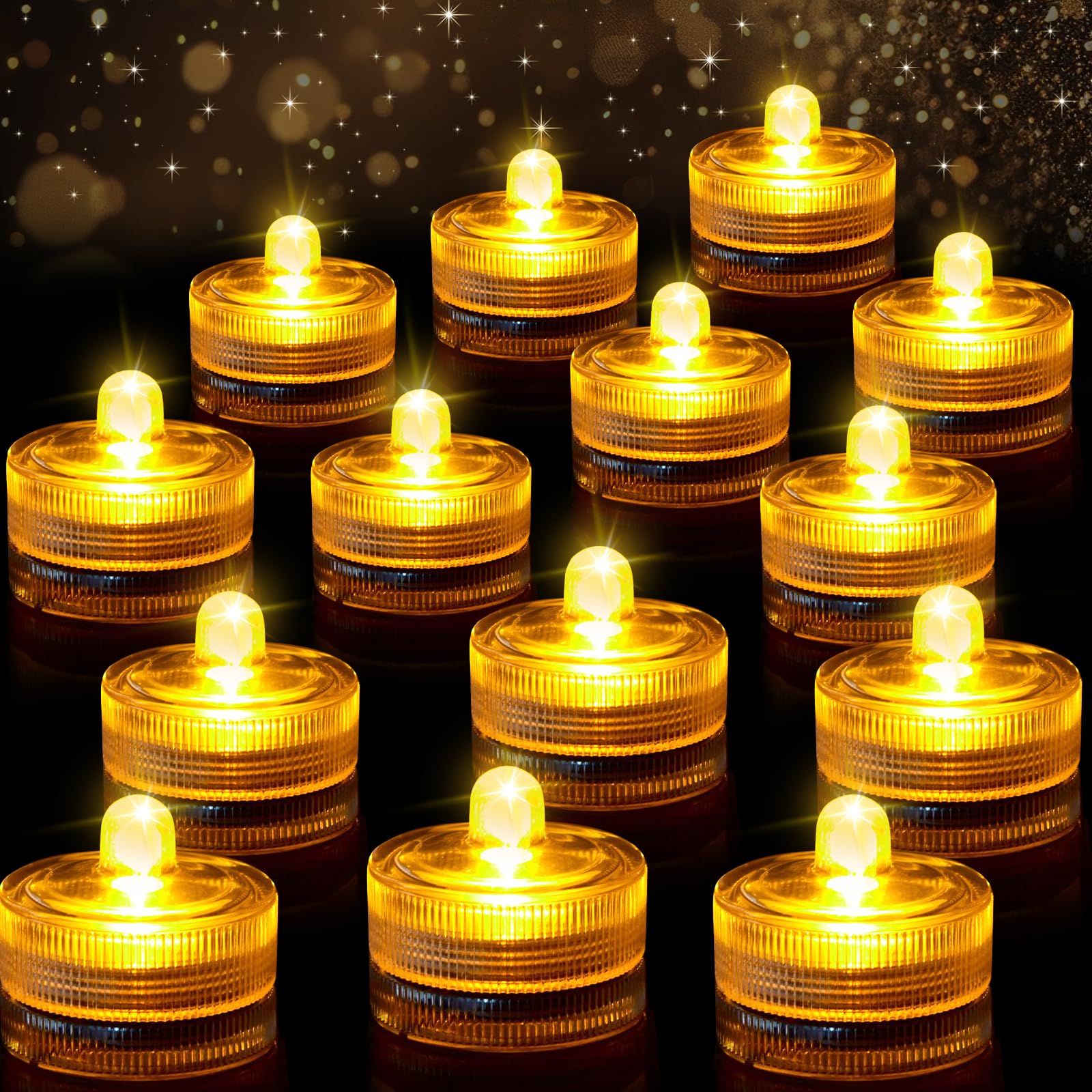 Vleuexe Mini luces de té LED sumergibles velas sin llama,Velas de té LED,velas pilas,Velas Eléctricas,Luces LED blancas impermeables,Velas LED pequeñas velas decorativas para jarrón,piscina,24 piezas