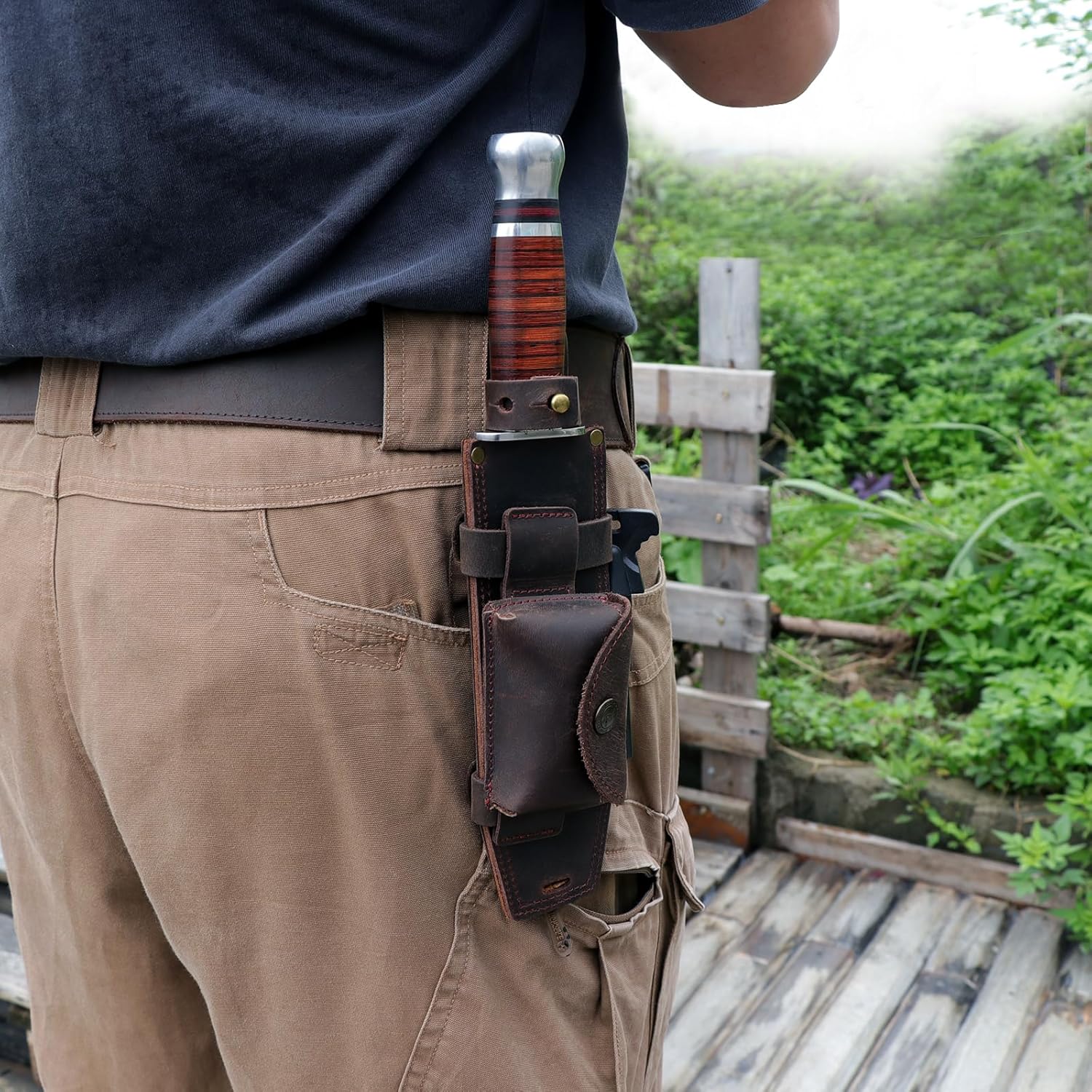 Tourbon Leather Hunting Fixed Blade Knives Sheath Horizontal & Vertical Carry for Belt Fire Starter Holder EDC Tools Holster for Camping Jungle