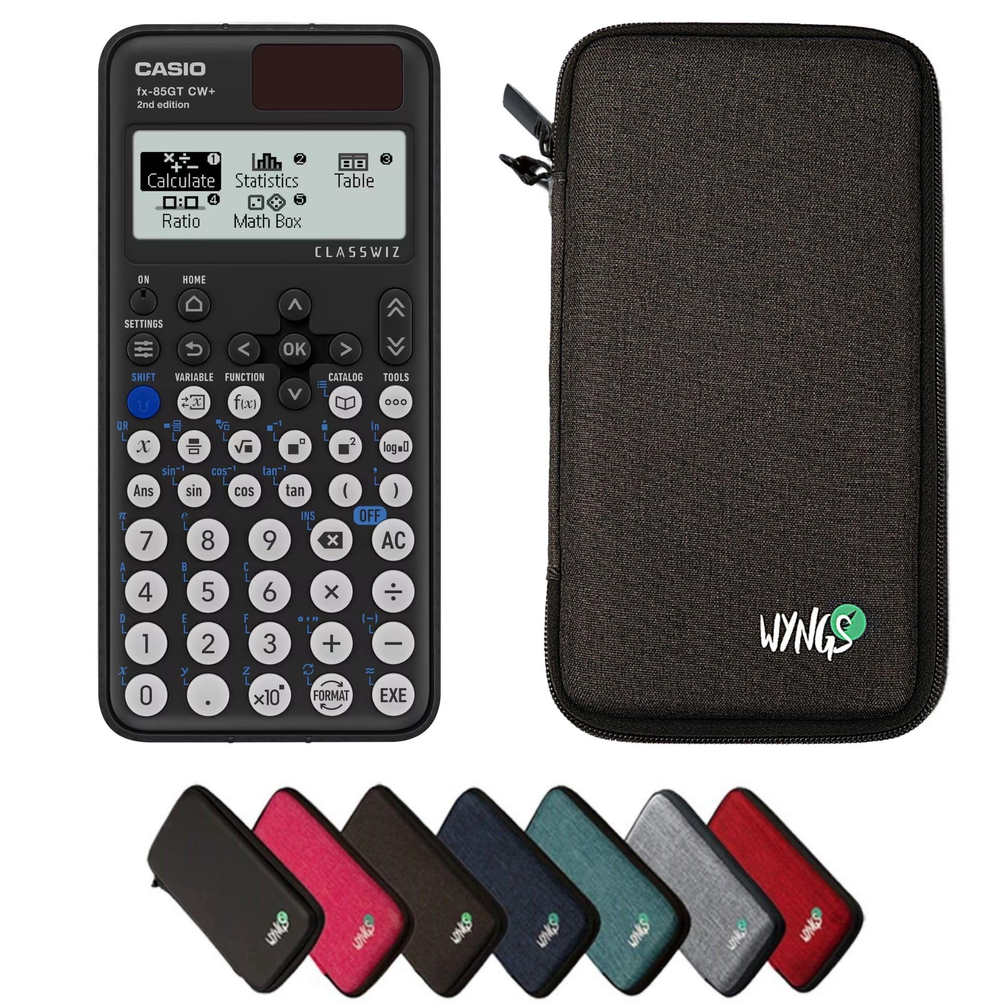 Casio fx-85GTCW+ Black including a WYNGS protective case in Dark Grey - Basic Set