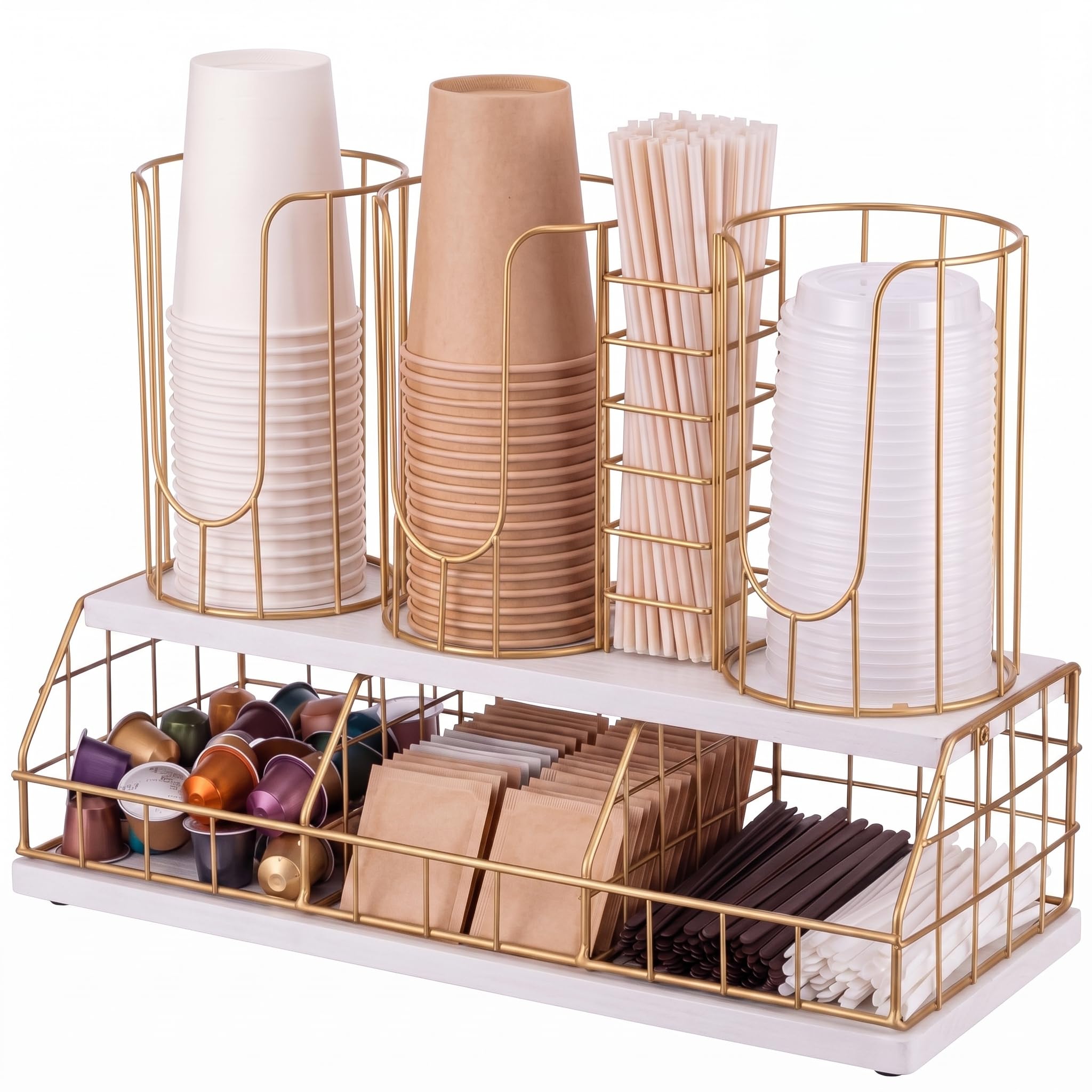 Geelin 18oz Adjustable Coffee Cup Dispenser with Wooden Base