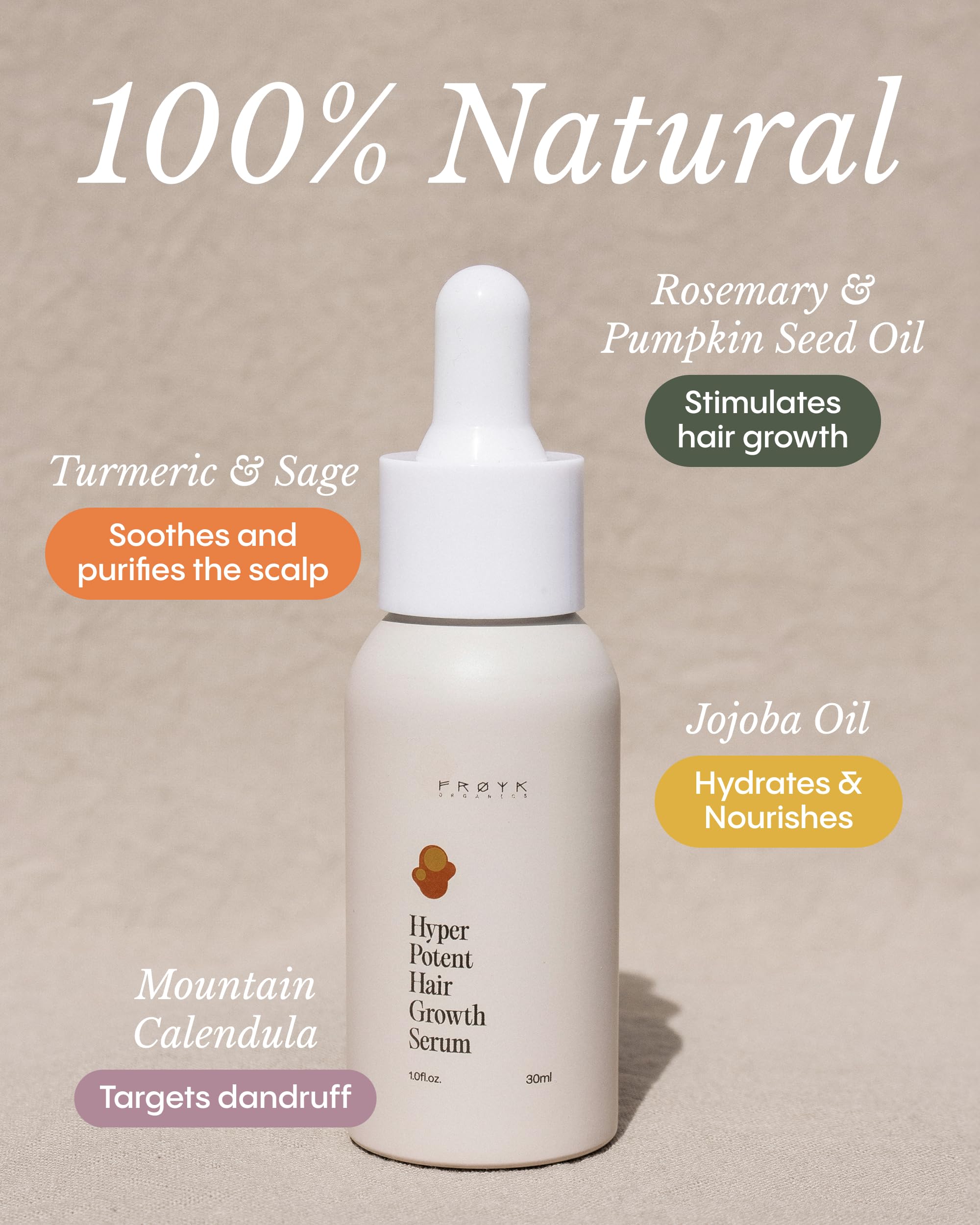 Frøya Organics Hair Growth Serum with Rosemary, Turmeric & Jojoba Oil