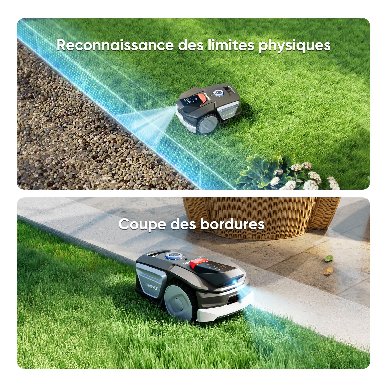 Sunseeker V1 Robot Tondeuse sans Fil 300 m² Vision AI Évitement Obstacles Pentes 27%
