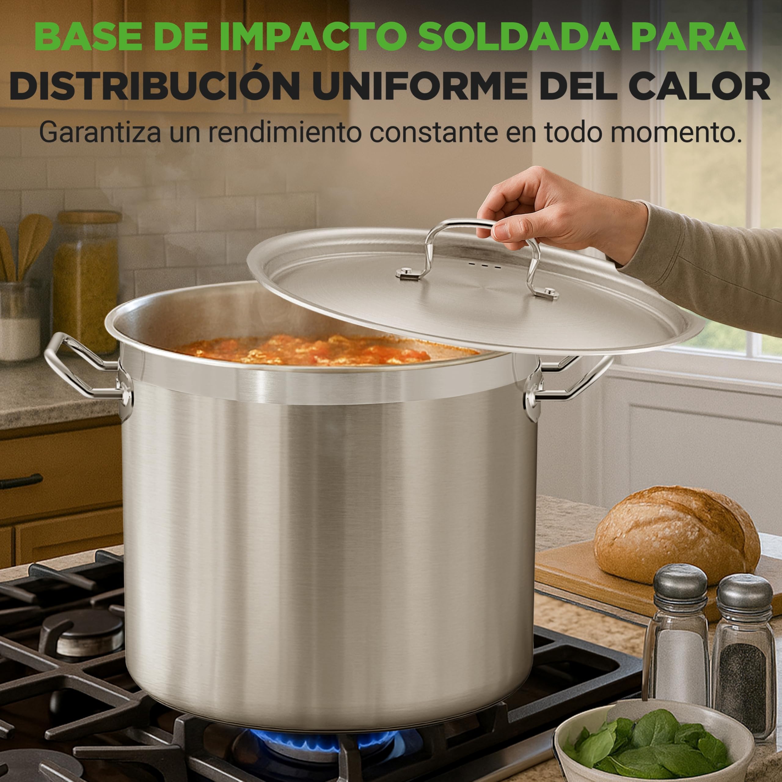 Nutrichef Olla acero inoxidable 18/8, Con tapa, Grande y resistente, Para sopas y guisos, Apta para induccion