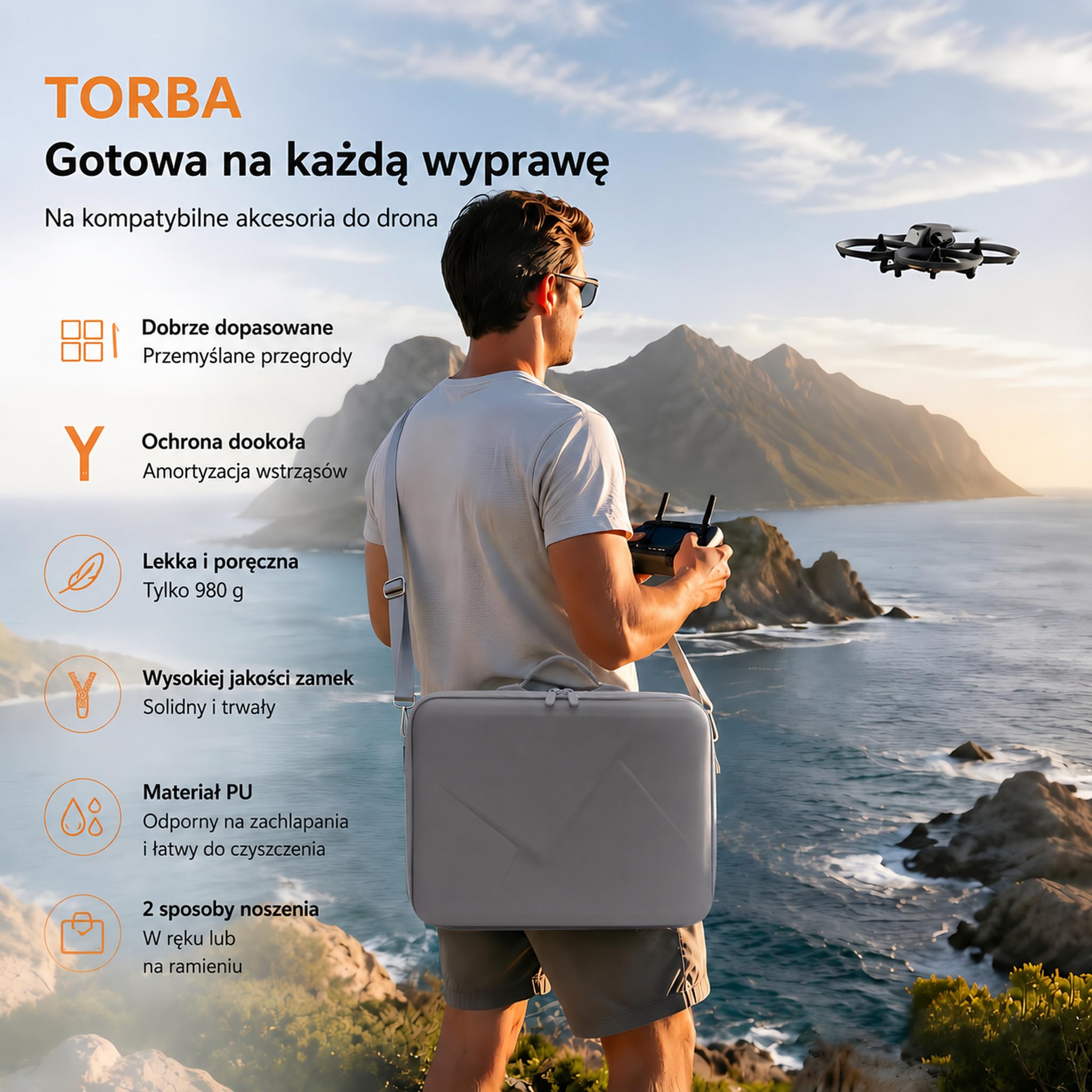 Torba na drona do DJI Avata 360 Fly More RC2, twarda obudowa, szara