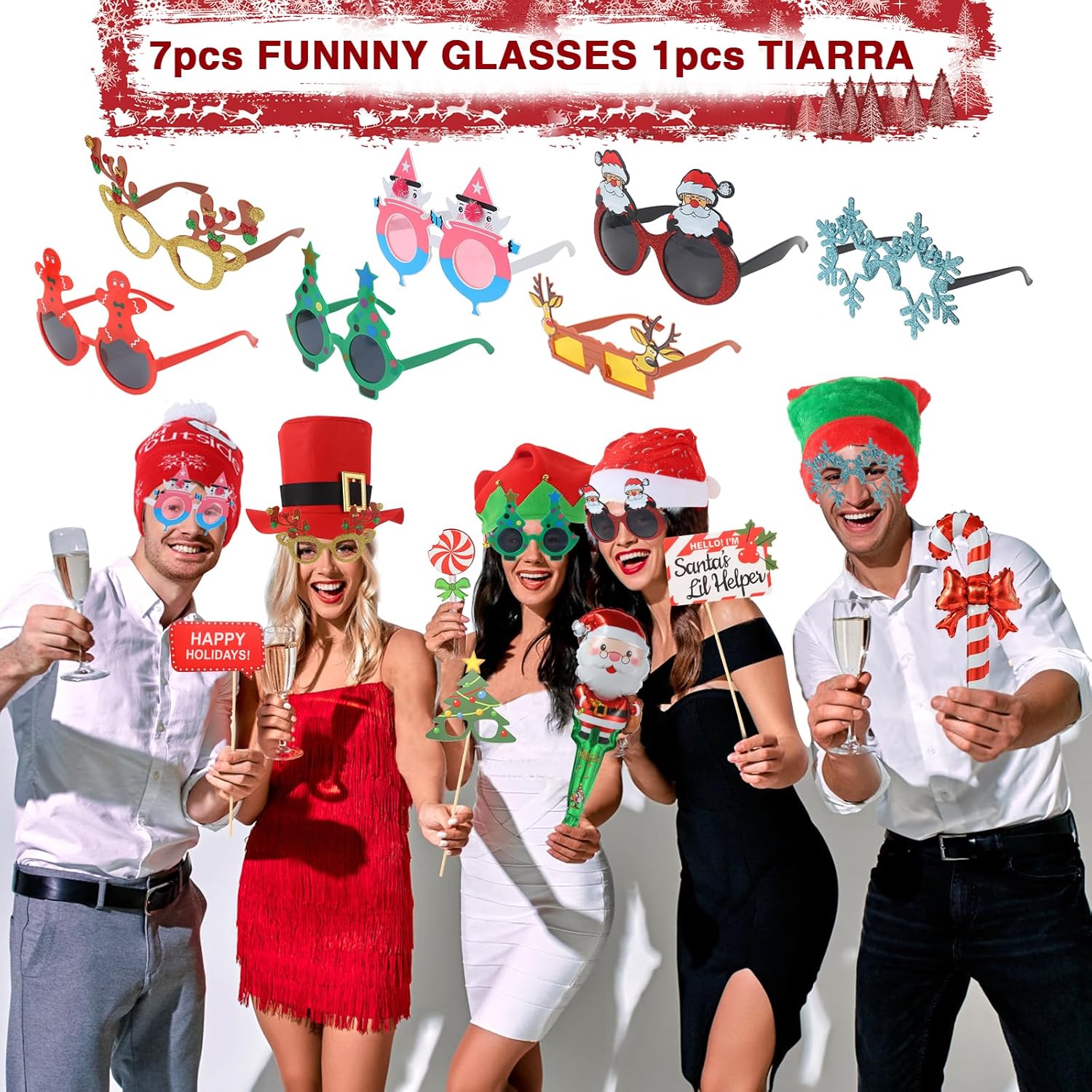 Bulk Opulent Photo Booth Props Set for Christmas, Christmas Party Decorations, Xmas Party Supplies, Christmas Photo Booth Props, Xmas Eyeglasses, Christmas Hats, Photo Booth Props Kits for Xmas Party