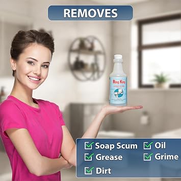 Amazon Brand - Ring King Toilet Soap Scum Remover For Shower | 32OZ Fast Acting Hard Water Stain Remover Multi-Surface Bathtub Cleaner For Tile, Glass, Limescale & Sink No Scrubbing