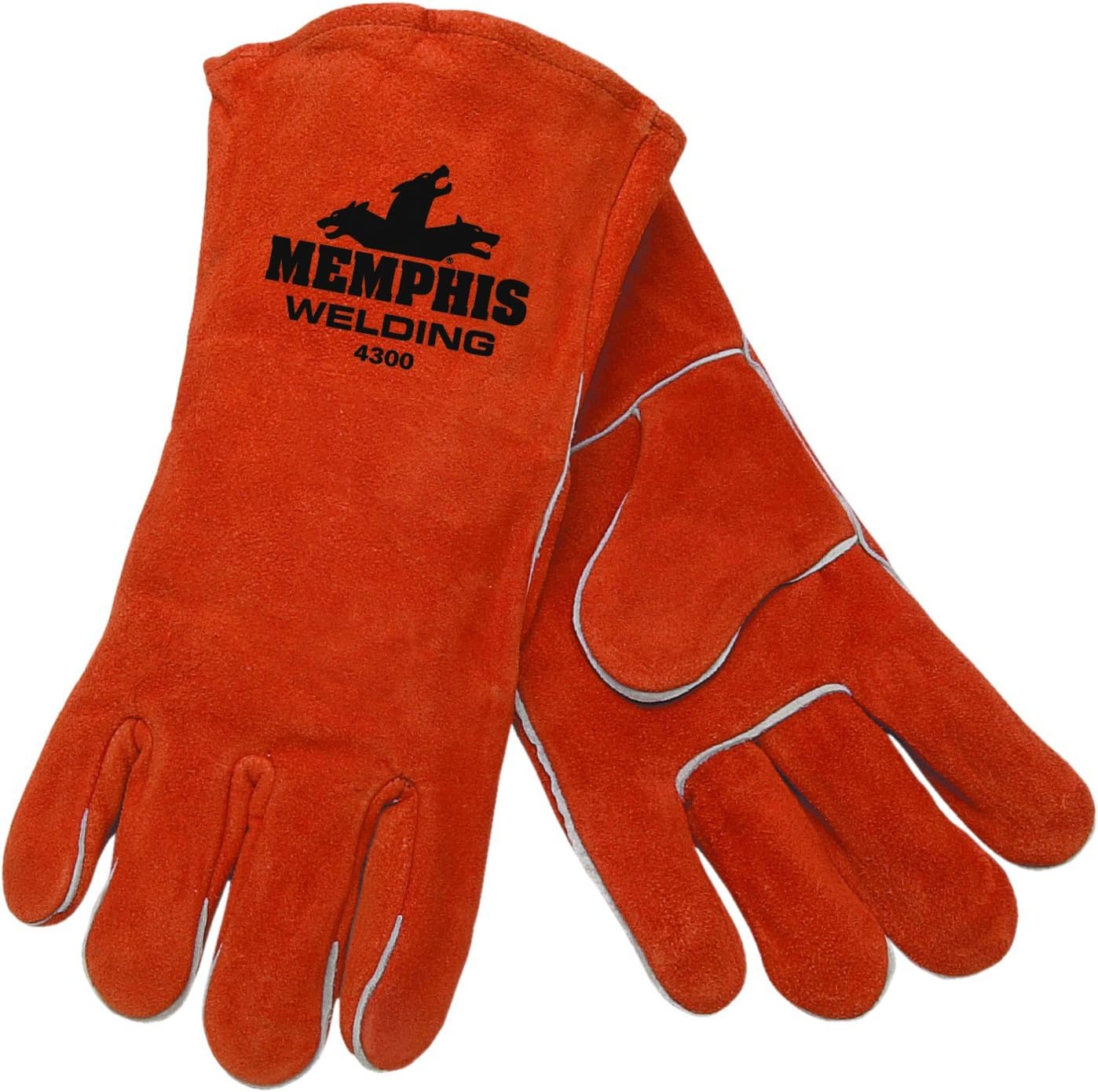 MCR Safety 4300 13-Inch Memphis Split Cow Leather Welder Gloves with Cotton Drill Lining, Russet/Brown, Large, 1-Pair