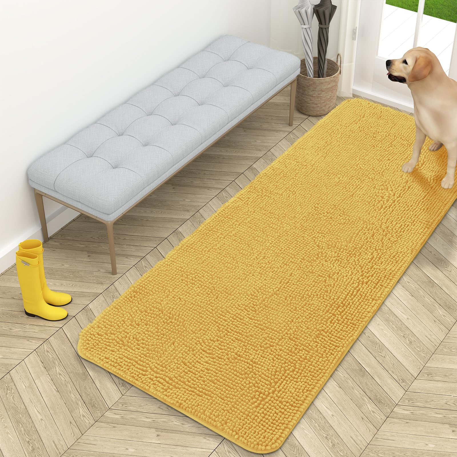 OLANLY Dog Door Mat for Muddy Paws 59x24, Absorbs Moisture and Dirt, Absorbent Non-Slip Washable Doormat, Quick Dry Chenille Mud Mat for Dogs, Entry Indoor Entryway Carpet for Inside Floor, Yellow โ image 1