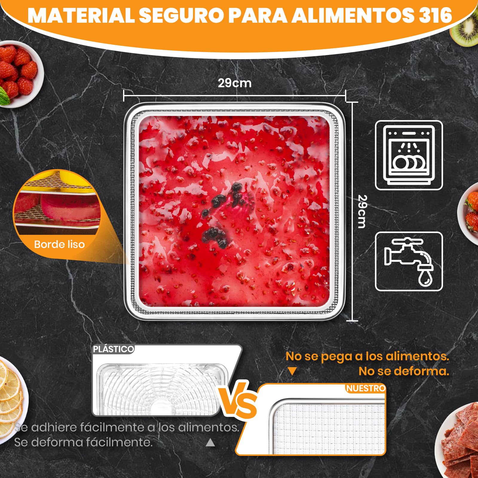 Deshidratador de acero inoxidable de 10 niveles, 0,84 ㎡ de superficie de deshidratación, 30-90 ℃, deshidratador de frutas grande, 800 W, deshidratador de alimentos para verduras, carne y 316
