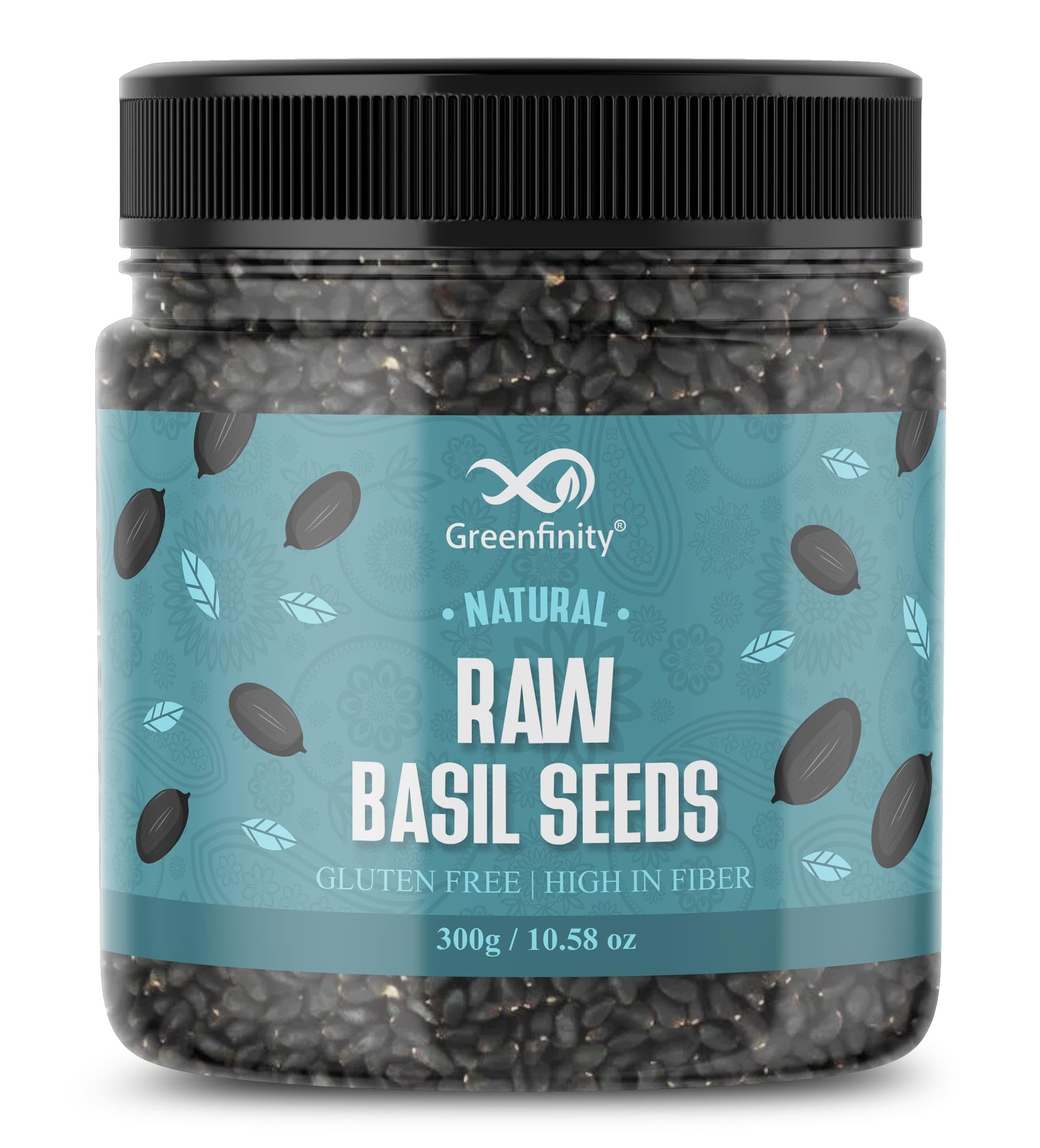 GreenFinity Raw Basil Seeds 300g for Weight Loss – High Fibre Sabja Seeds for Stress Relief, Blood Sugar & Cholesterol + Get 100g Gond Katira Free!