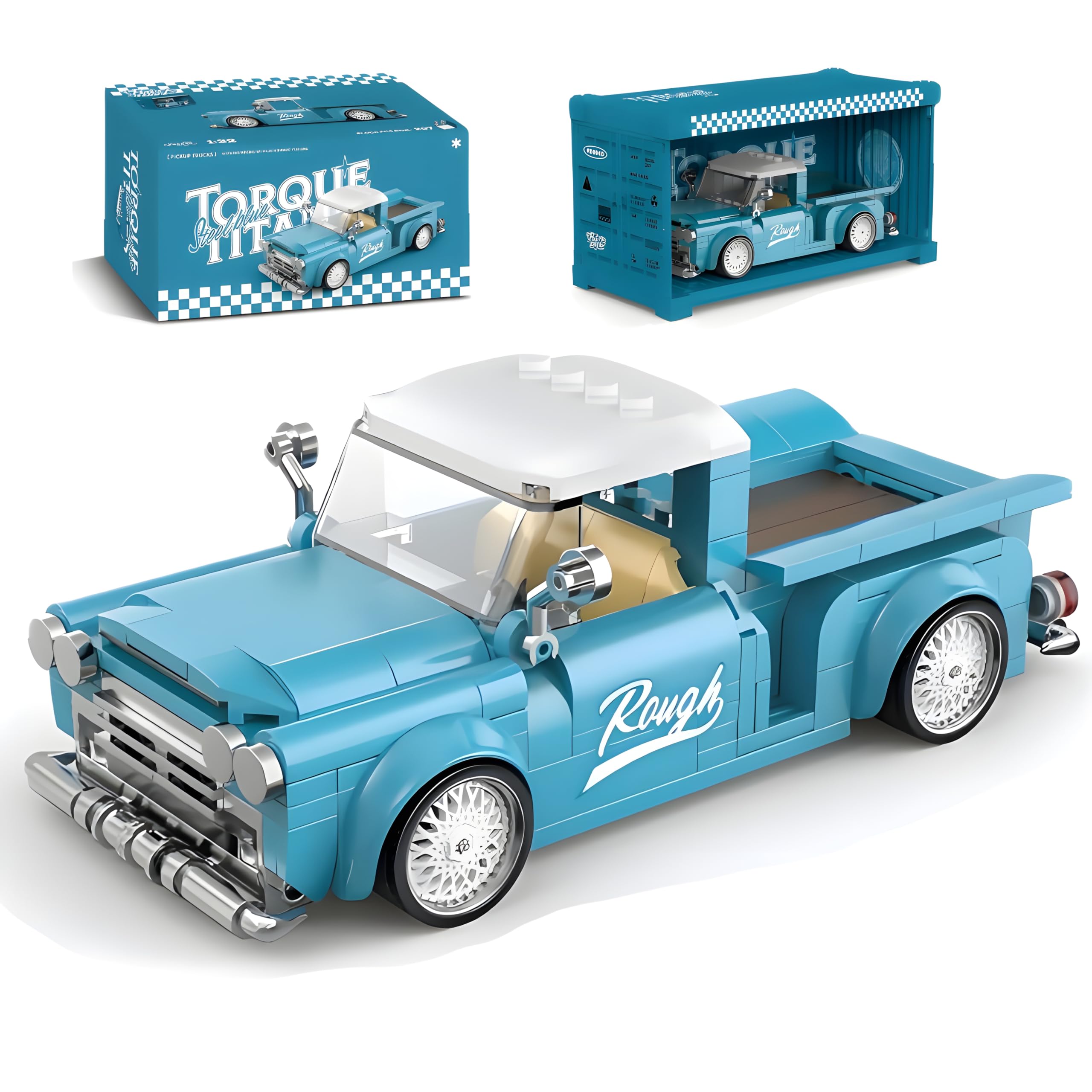 Cbmesmeric Pickup Truck Building Blocks Set, 297 Pcs American Technology Pickup Truck Model Car Building Toys with Container Display Box, Collectible Gift for Adults, Teens