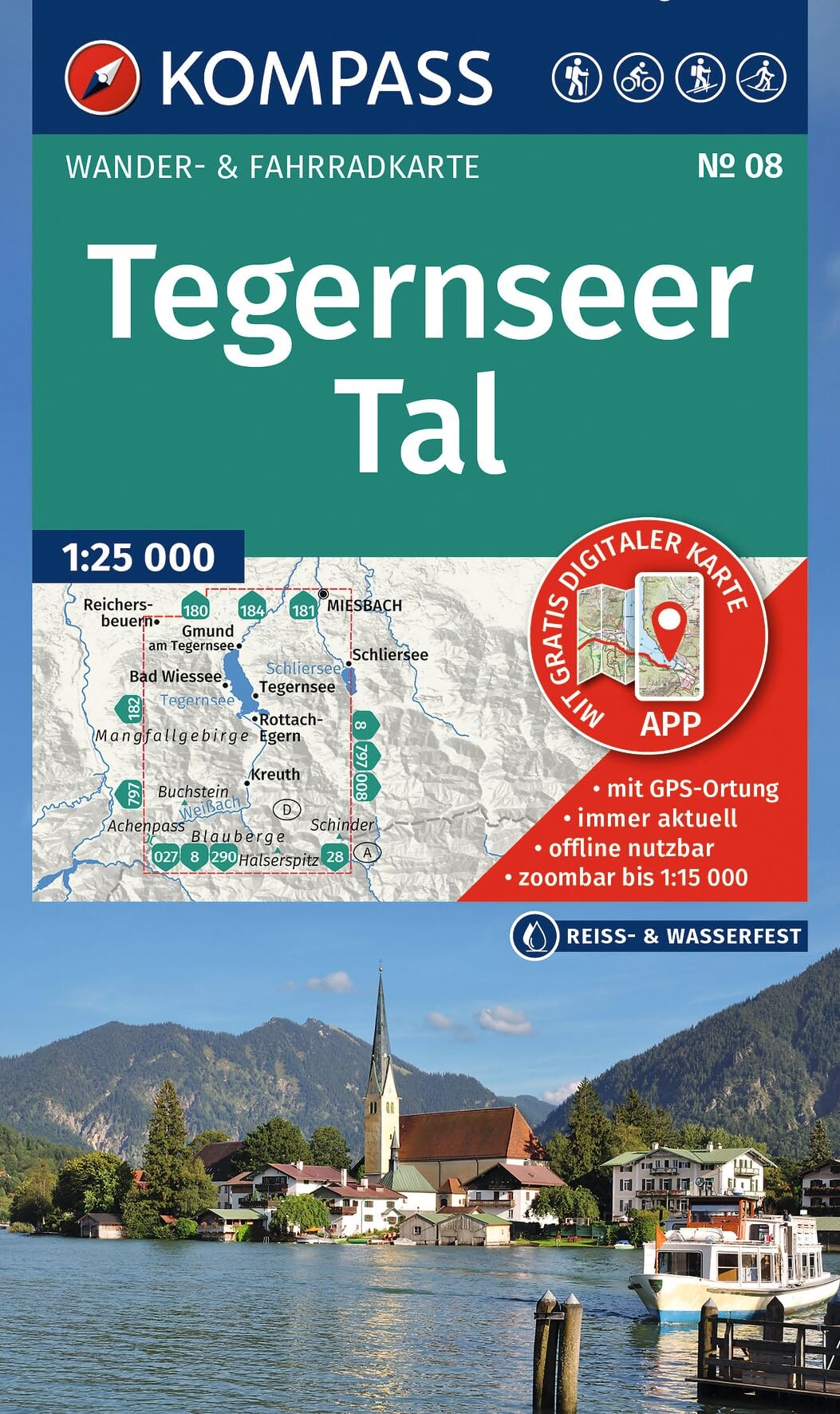 KOMPASS Wanderkarte 08 Tegernseer Tal 1:25.000: Wander- und Fahrradkarte in einem - inklusive Offline-Verwendung in der KOMPASS-App. Wander-& Radwege. Skitouren. Langlaufen.