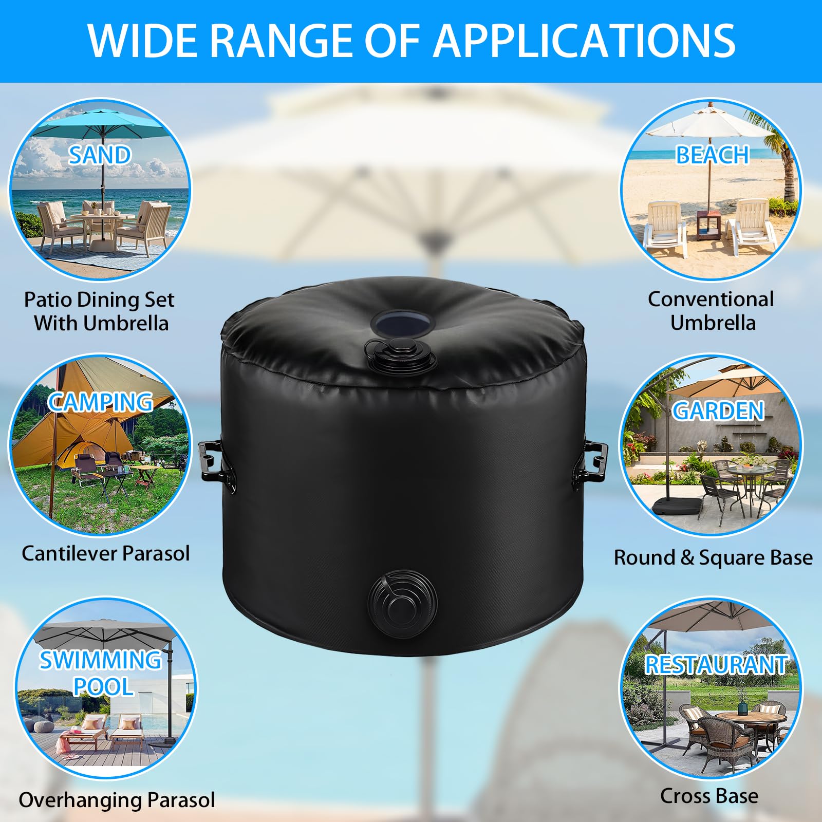 Base per Parasol con Peso – capacità Massima 40 kg, Base Riempibile d'Acqua per Parasol Pesante (40 L), con Maniglia, Zavorra Pieghevole – per Giardino, Terrazzo, Cortile, Spiaggia