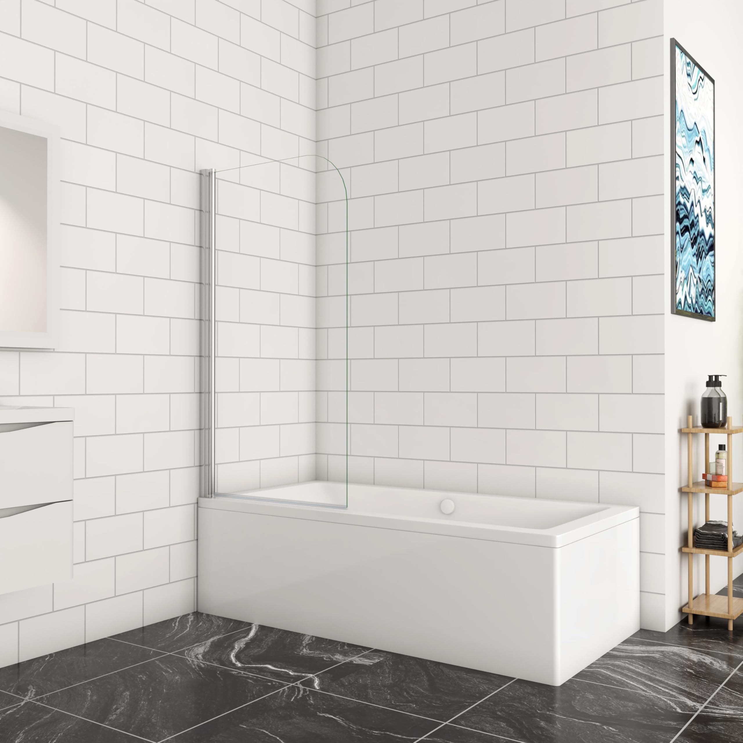 SLINE SANITARY Pivot Glass Over Bath Shower Screen 6mm Easy Clean Panel 800x1500mm