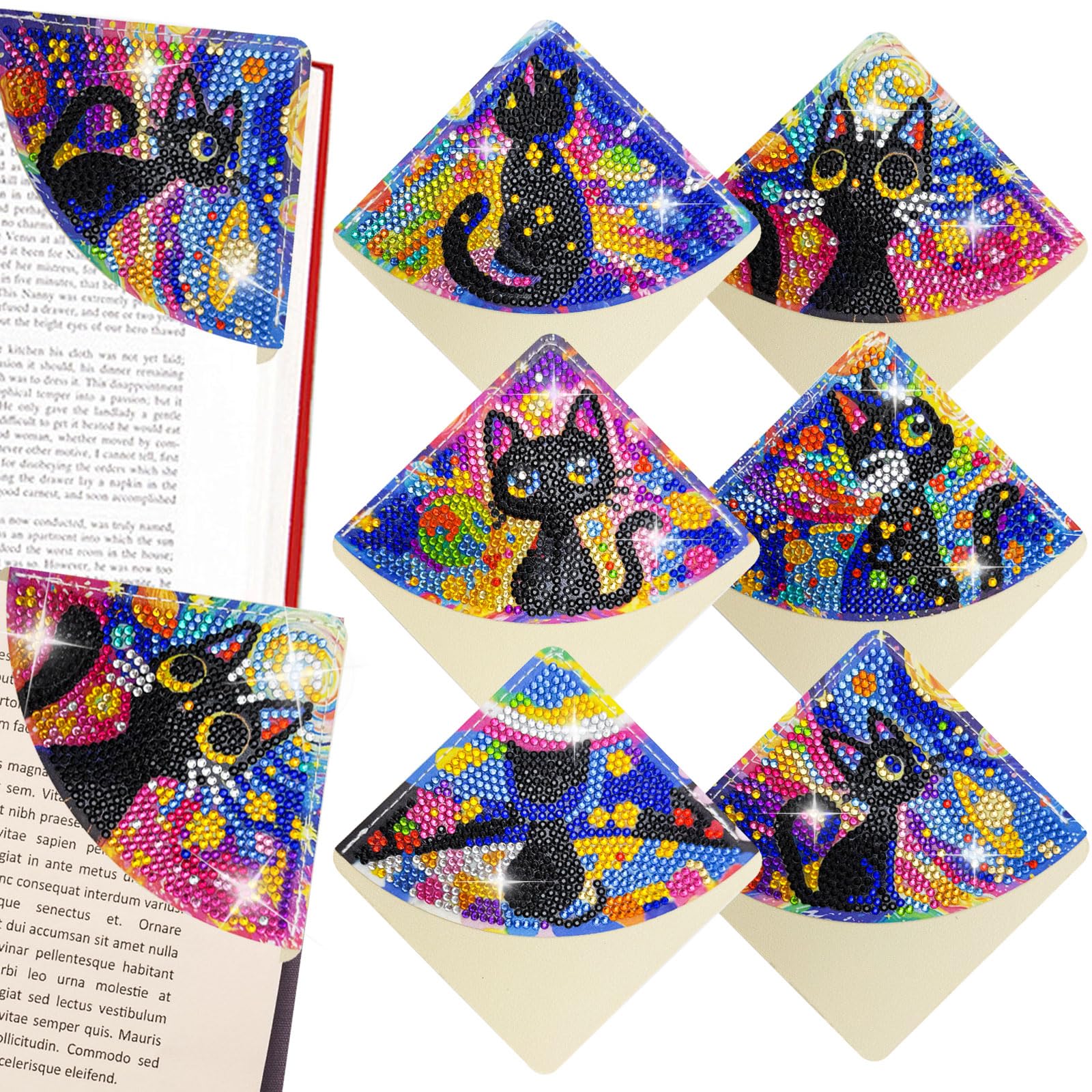 LINGFANG 6 Pcs Diamond Painting Bookmark, DIY Corner Book Makers for Adults Book Lovers, Diamond Dot Art Beginner, Small Diamond Art Kits, Paint by