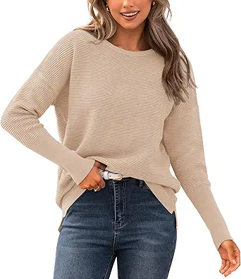 BTFBM Fall Sweaters for Women 2025 Casual Long Sleeve Sweater Striped Loose Fit Pullover Tops