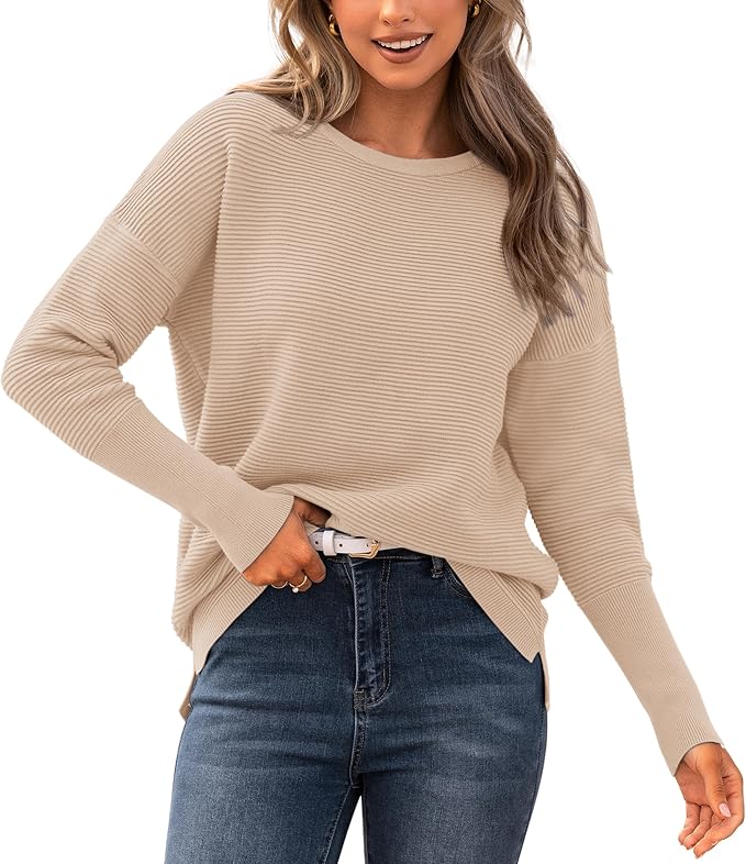 BTFBM Fall Sweaters for Women 2025 Casual Long Sleeve Sweater Striped Loose Fit Pullover Tops