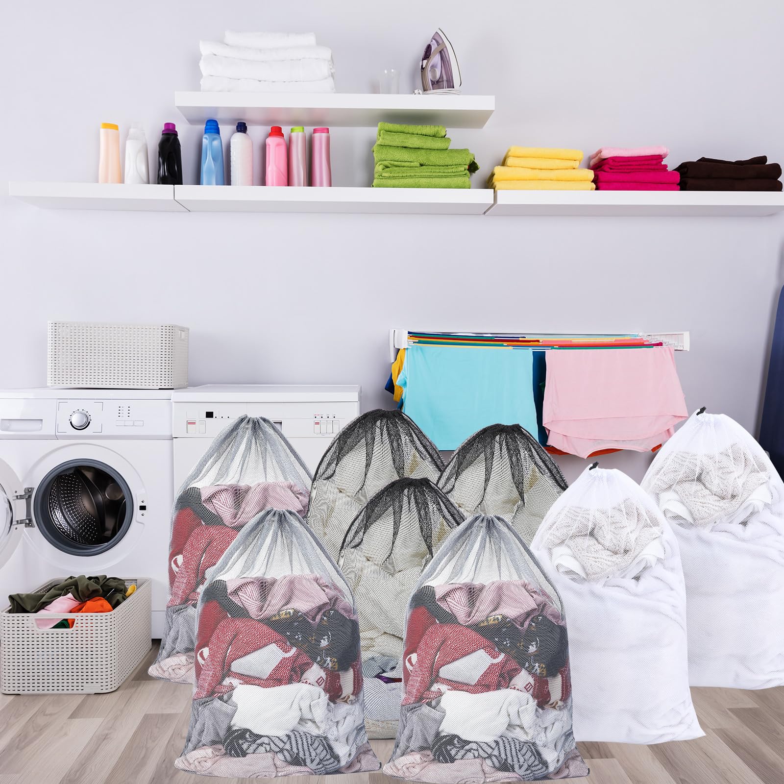 Berlune Paquete de 30 bolsas de malla grandes de 24 x 36 pulgadas para lavandería, bolsas de lavado, material de malla resistente cerrado con cordón, fábrica, universidad, dormitorio, viajes y