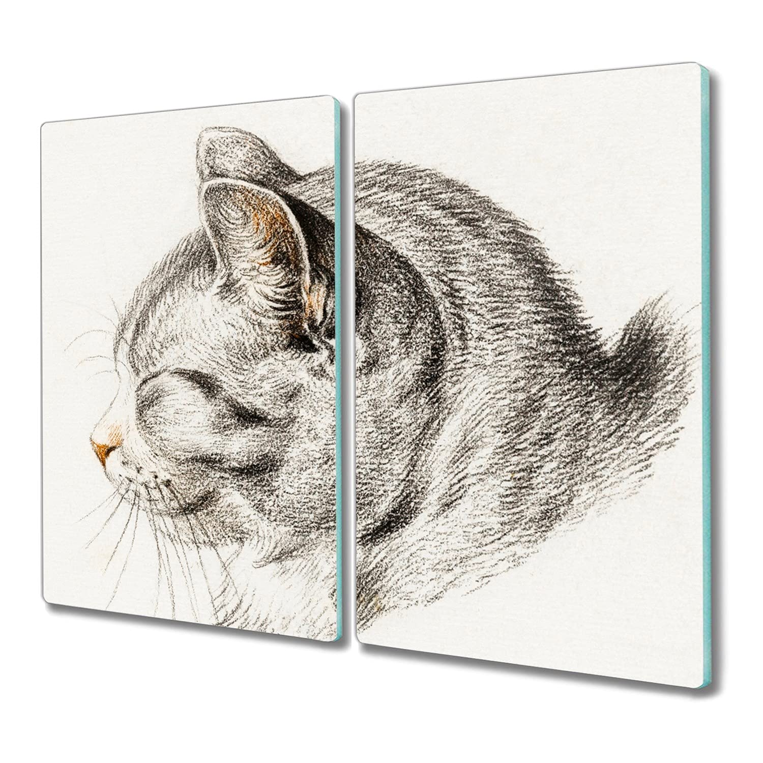 Coloray Tagliere Copertura Piano Cottura 2x30x52cm Vetro Temperato Cucina - Gatto Domestico