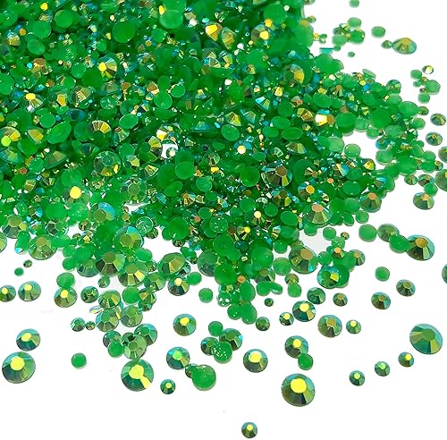 10000 unidades de diamantes de imitación verdes mixtos de 0.18 a 0.236 pulgadas con parte trasera plana para uñas, gemas de cristal redondas de