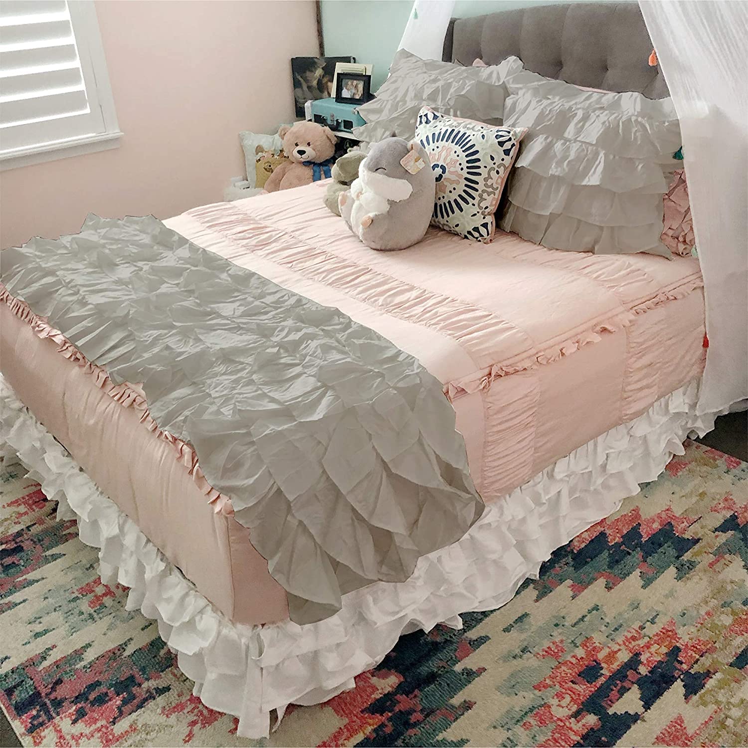 Ruffle Bed Runner 1 Pc 100 Egyptian Cotton 200 GSM Down Alternative Inside for Ultra Soft Light Weight