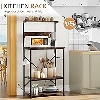 Vista 25 de Shintenchi Estante para panaderos con toma de corriente, gran espacio de almacenamiento, barra de café de 10 ganchos con panel de alambre de metal