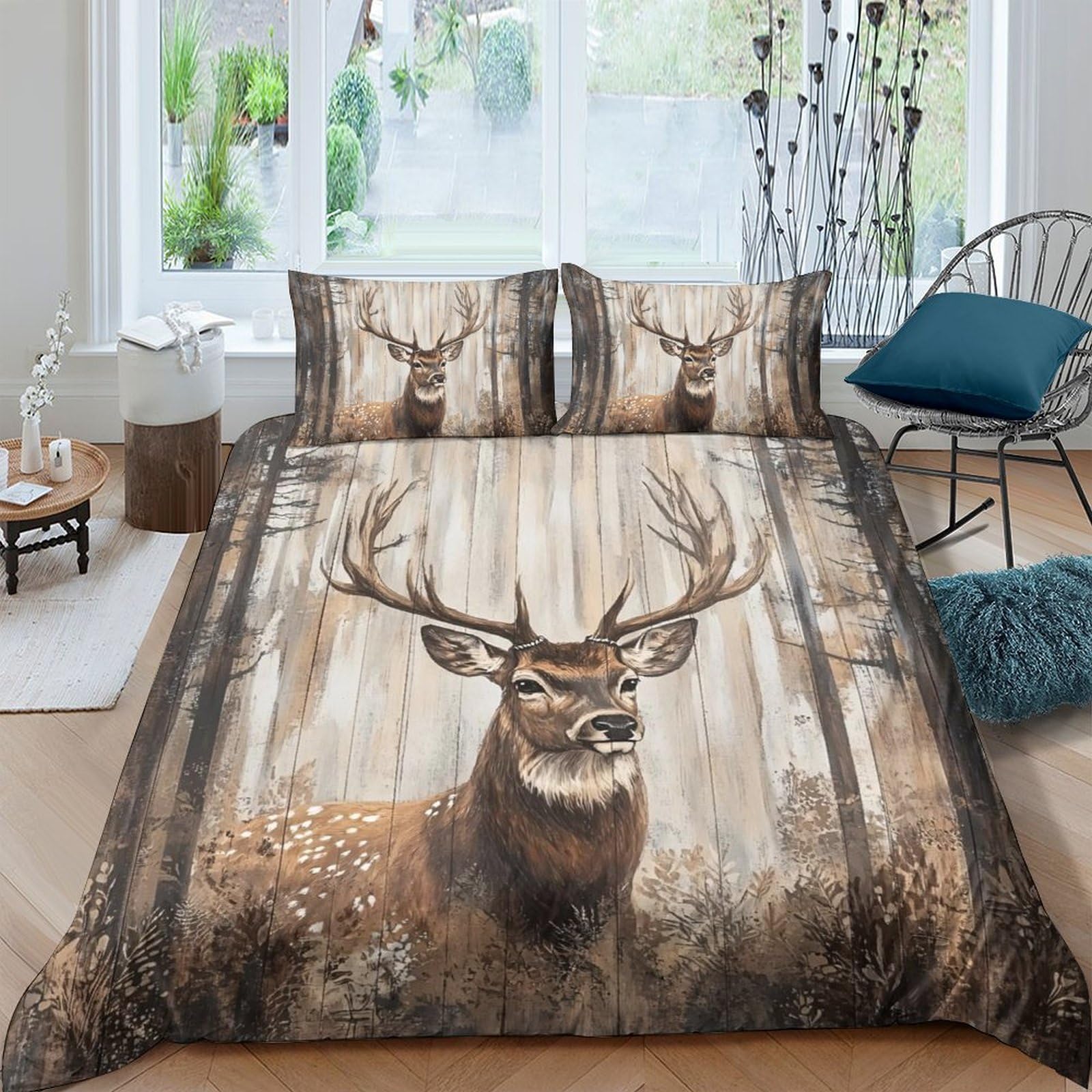 Ctjqhvkz Style-6 3D Printed Forest Deer Fitted Sheet Microfiber Soft Brown Antler Mattress Cover For Bedroom Dorm Easy Care Decor Single（135X200cm）