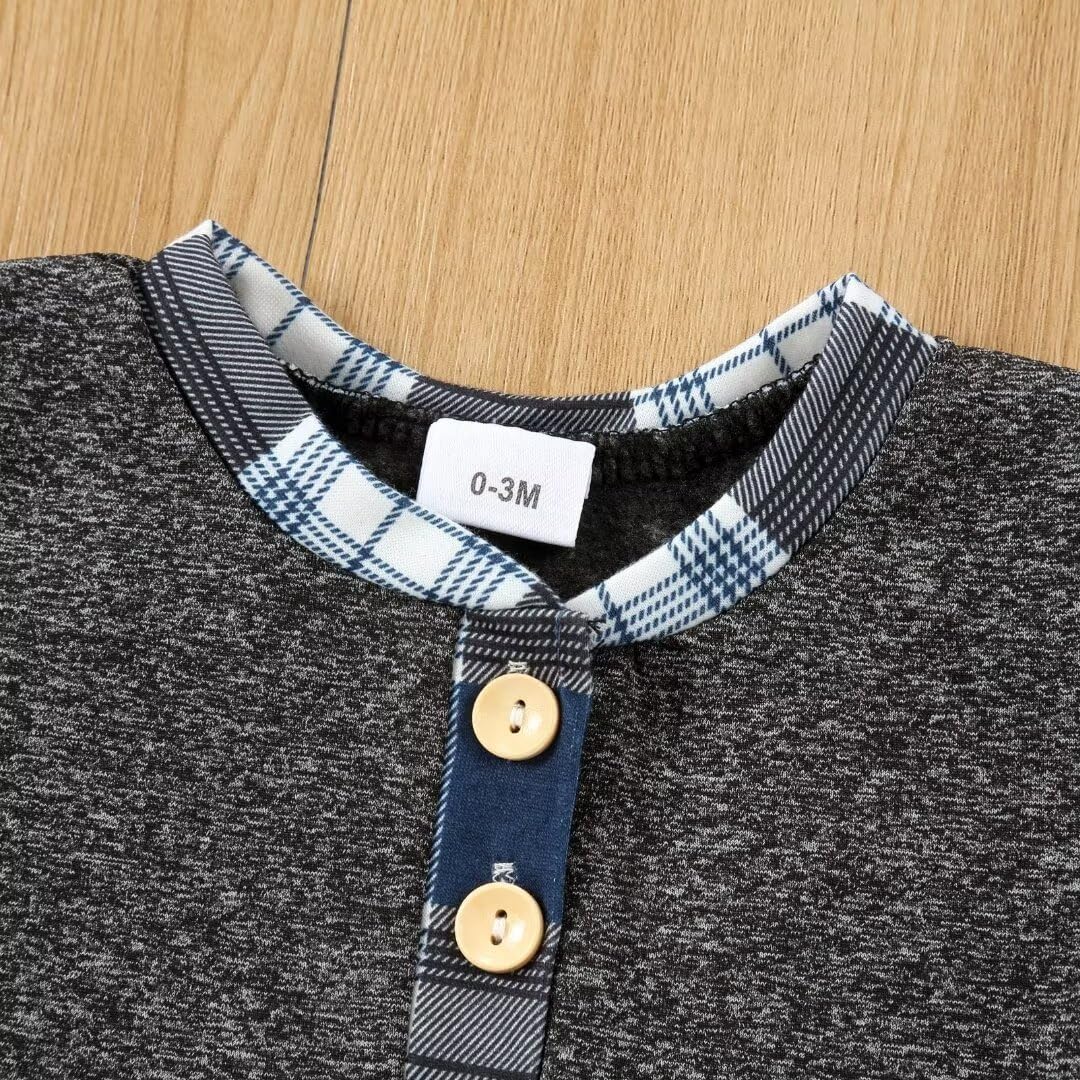 Baby Boy Clothes Fall Winter Outfits For Boys Infant Plaid Long Sleeve Button Romper + Long Pants Set 2PCS - Image 4