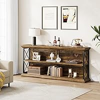 Vista 2 de Mesa de consola larga de 63 pulgadas con 3 niveles de almacenamiento para entrada, mesa de sofá de madera detrás del sofá para pasillo de sala