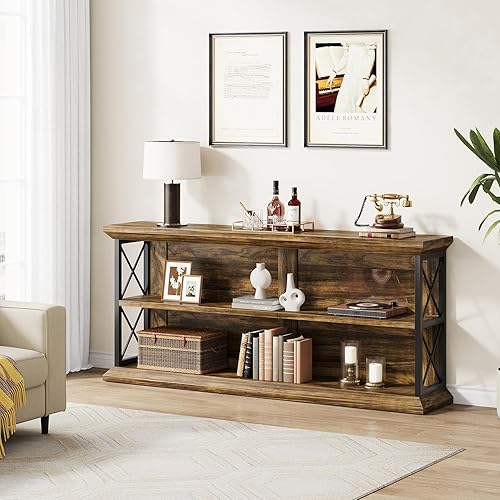 Miniatura 2 de Mesas consola de 63 pulgadas de largo para entrada con almacenamiento de 3 niveles, mesa de sofá de madera detrás del sofá para sala de estar,