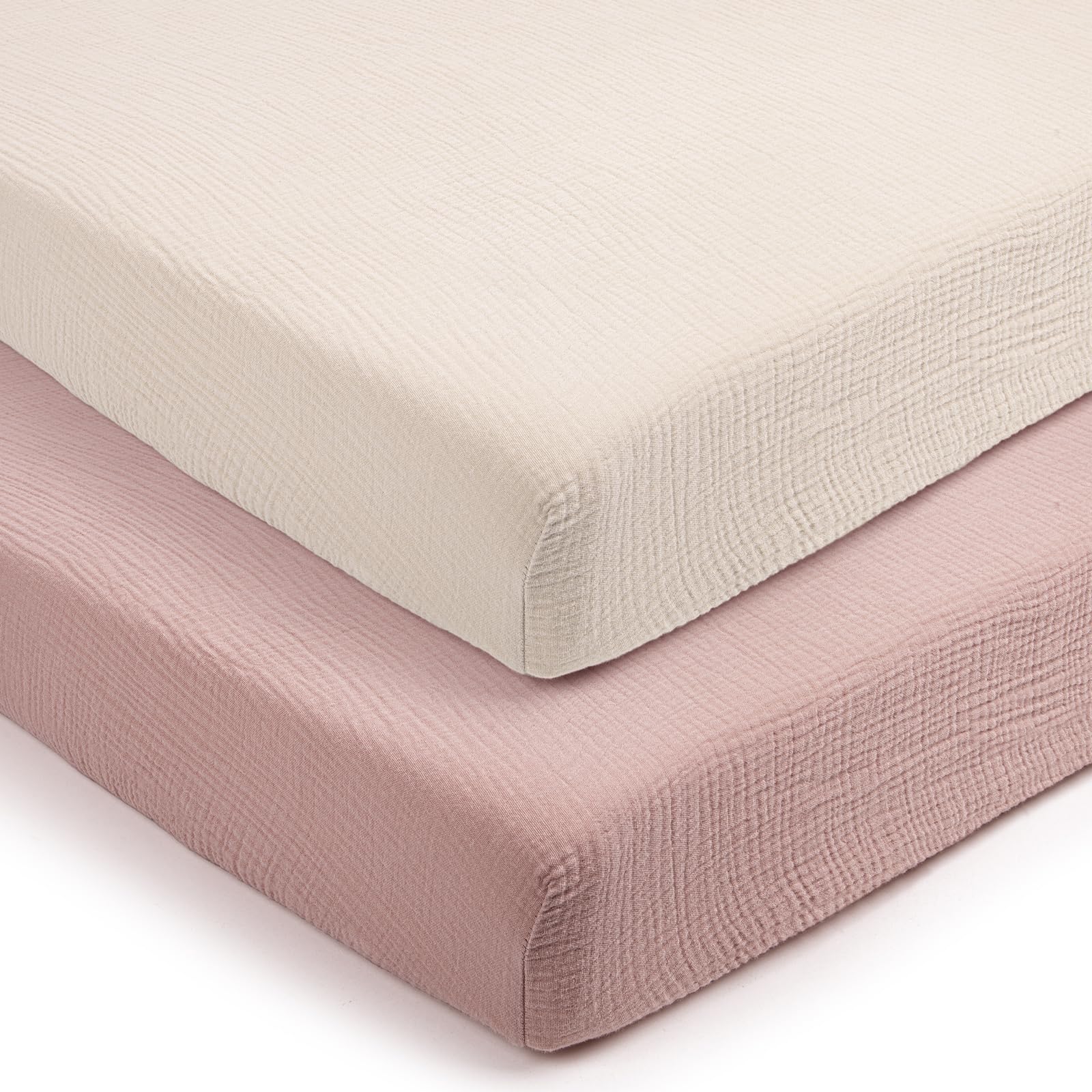 lulumoon Fitted Pack and Play Sheets: Soft Muslin Cotton for Graco Playard Mattress - Neutral Colors for Boys and Girls