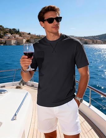 Cavva Mens Tshirt Cotton Drop Shoulder Tee Round Neck Short Sleeve Plain T | Combed cotton, mens casual tshirts,oversize drop shoulder, heavyweight, x stitch embroidery, plain versatile tee, work summer