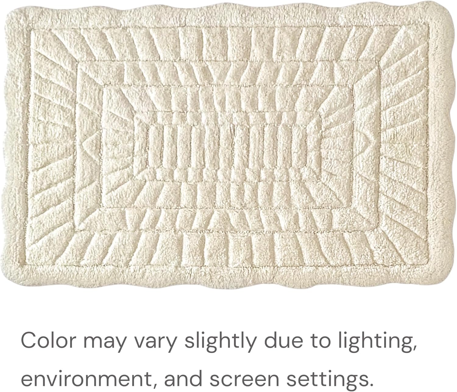 100% Cotton Scalloped Tufted Bath Mat – 2200 GSM High-Density Luxury Bathroom Rug, Soft & Highly Absorbent, Non Slip, Machine Washable, Oversized 36" x 24" (Ivory)