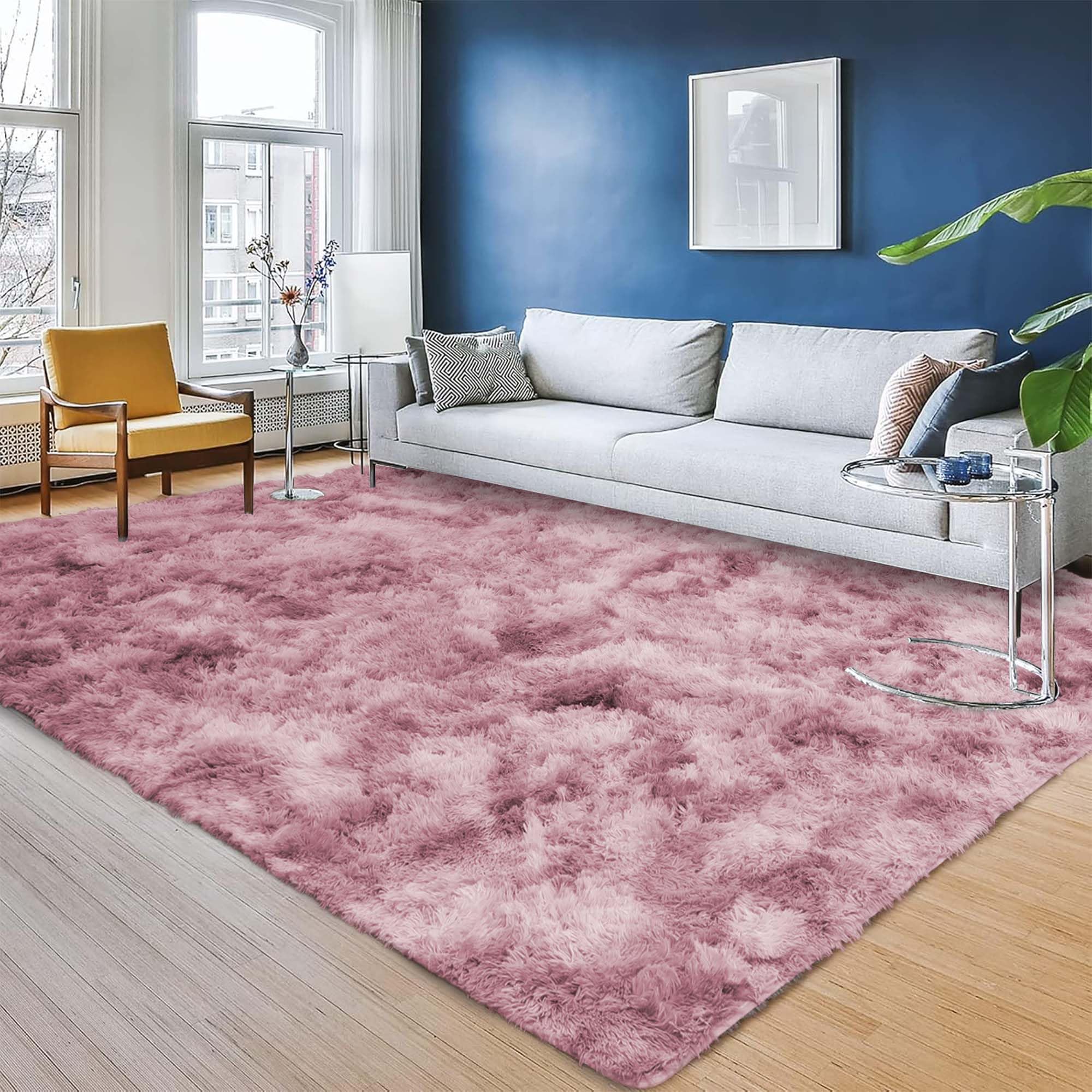 INSPIRE HOMEWARE Rugs Living Room Large 200x290 cm Soft Fluffy Tie Dye Pink Lilac Area Rugs for Bedroom Non Shedding Modern High Pile Carpet for Lounge Nursery Rug for Kids Room