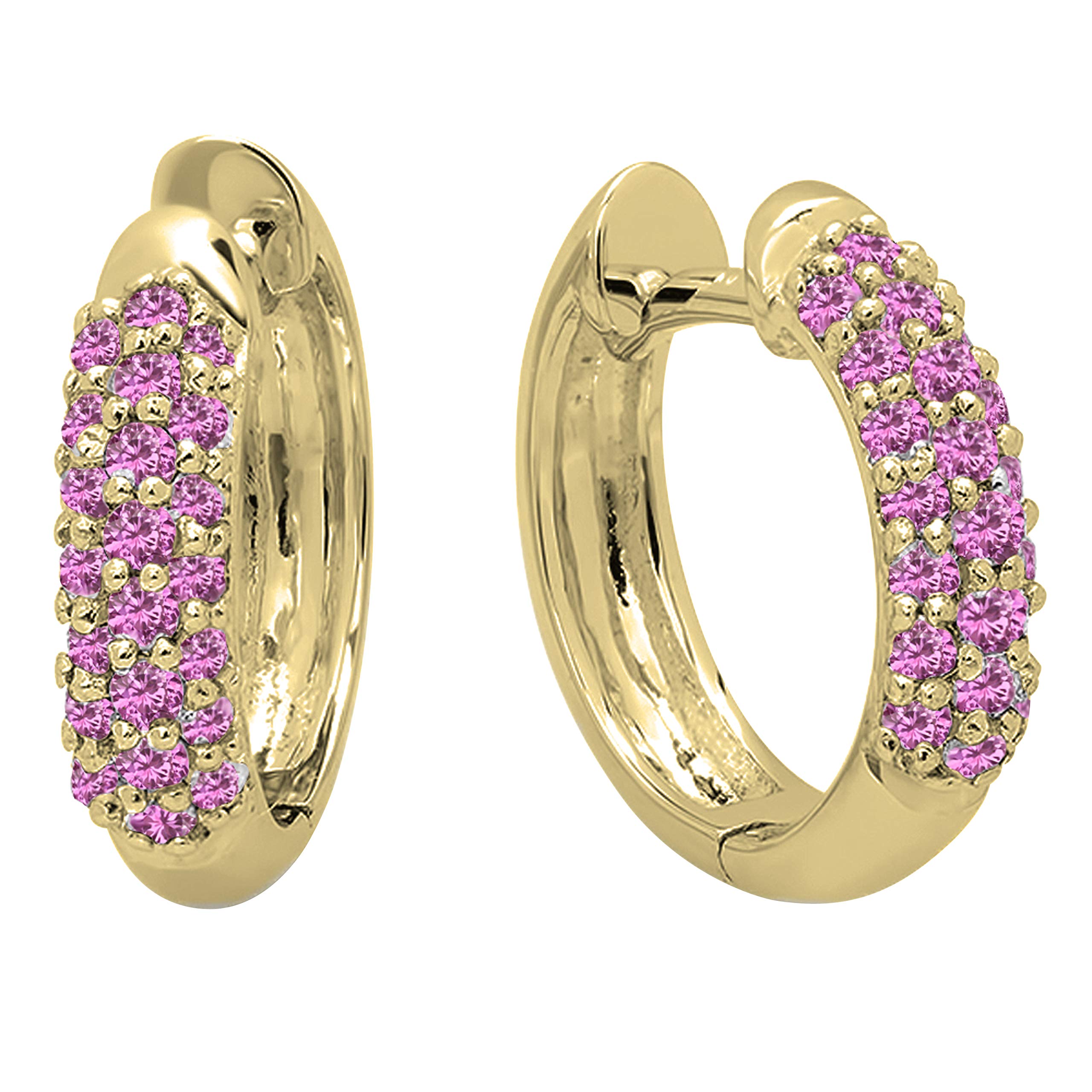 Dazzlingrock Collection 14K Round Pink Sapphire Ladies Huggies Hoop Earrings, Yellow Gold