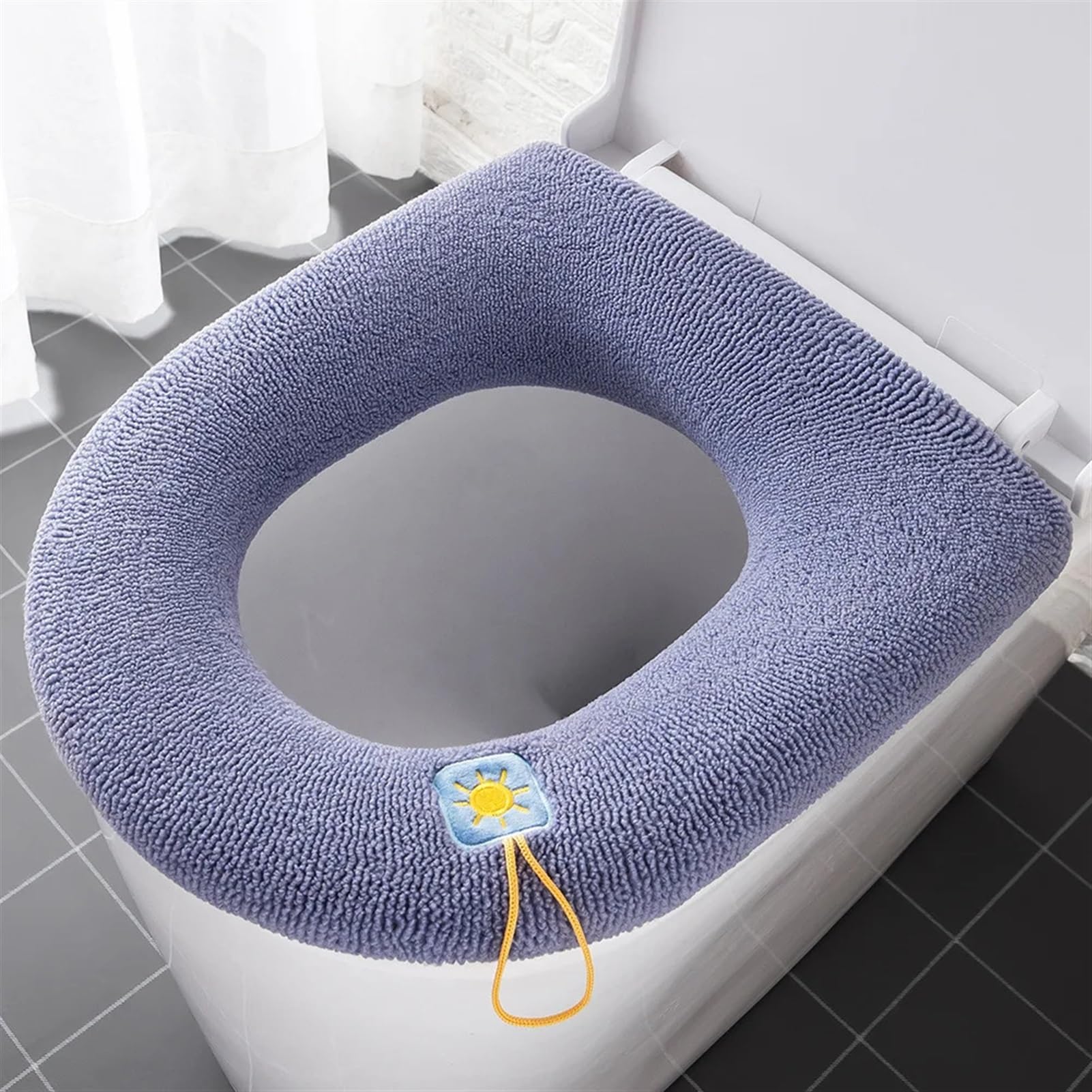Funda para asiento de inodoro lavable cojín acolchado morado con asa suave de invierno