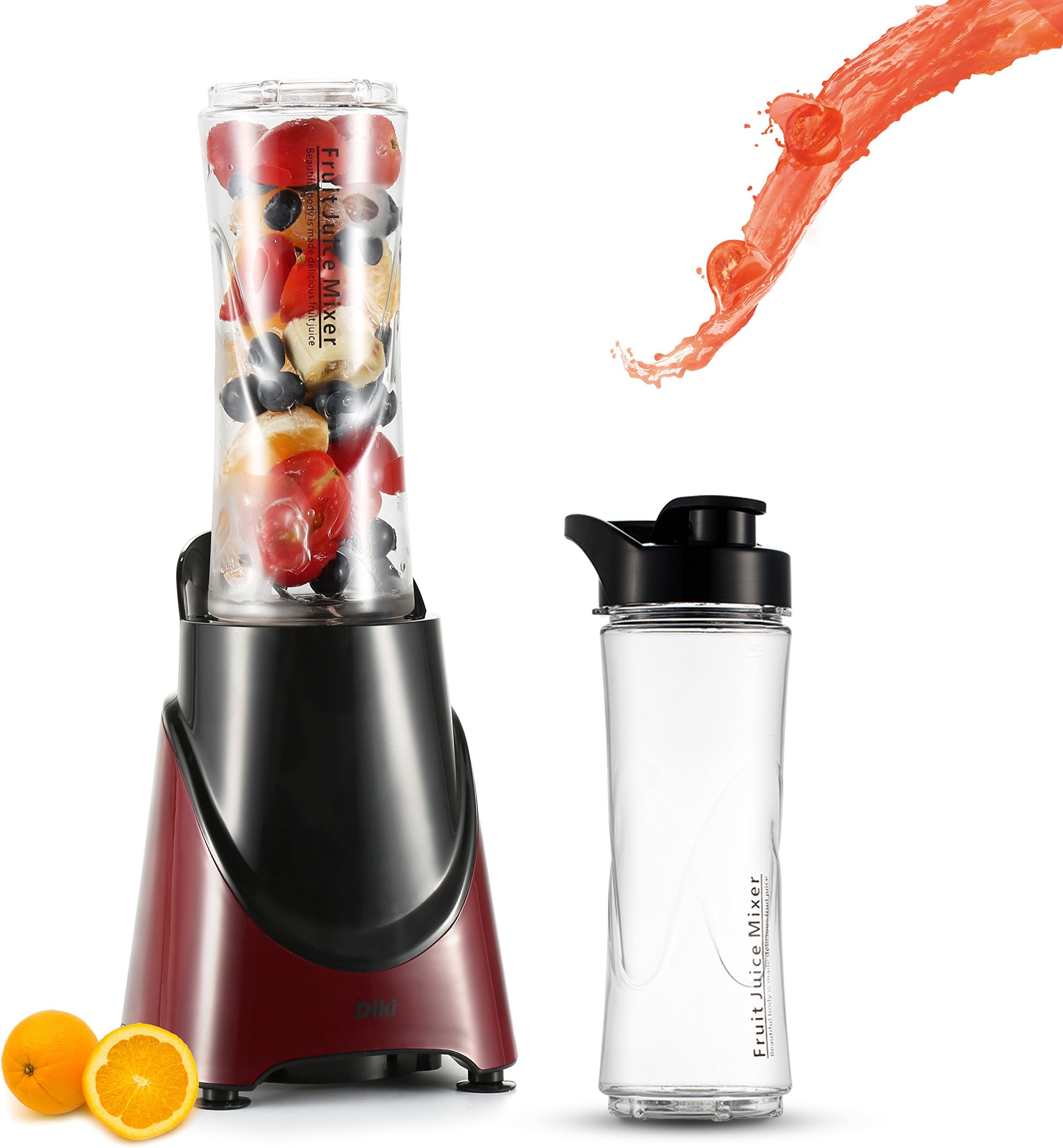 Blender, DIKI Personal Mixer Juicer Smoothies Maker Perfect for Chopping Mixing and Mincing Fruits Vegetables Ice and Nuts with 20 Ounce Portable Travel Sport Bottle(2-Pack with Travel Lids)