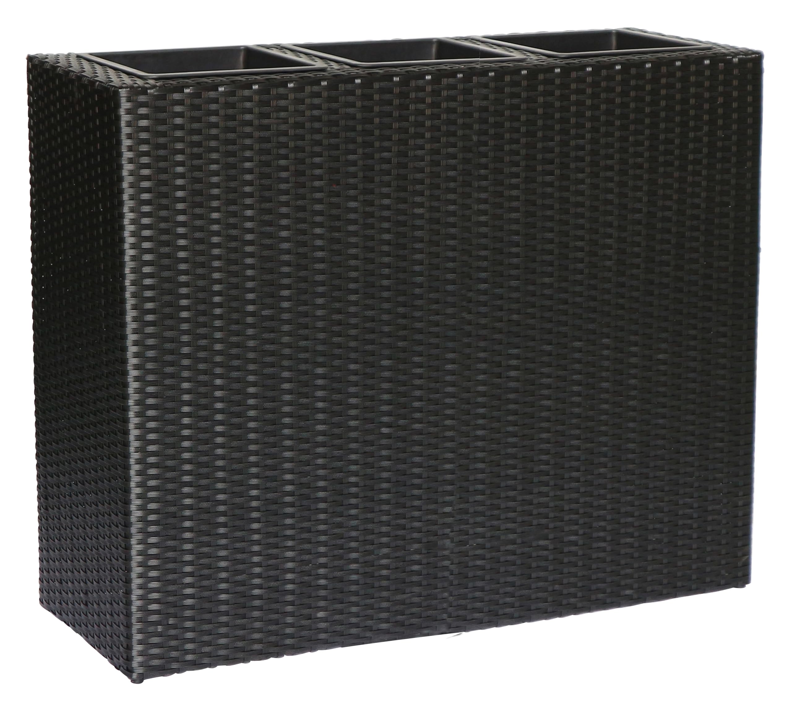 METRO Professional Jardinera/Separador de ambientes con 3 macetas, ratán sintético, Negro