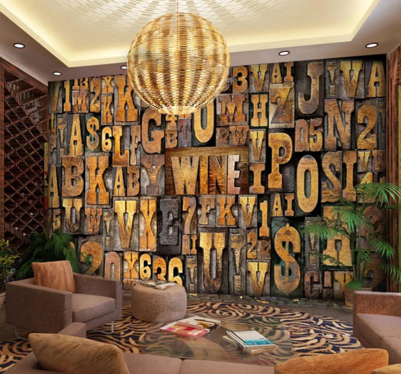 Wallpaper-3D-Xlm 250Cm×170Cm(B×H) Retro Nostalgic Three Dimensional Letters Personalised 3D Wallpaper Easy Install Feature Office Living Room Sofa Bedroom Tv Background Wall Decoration-250Cm×170Cm