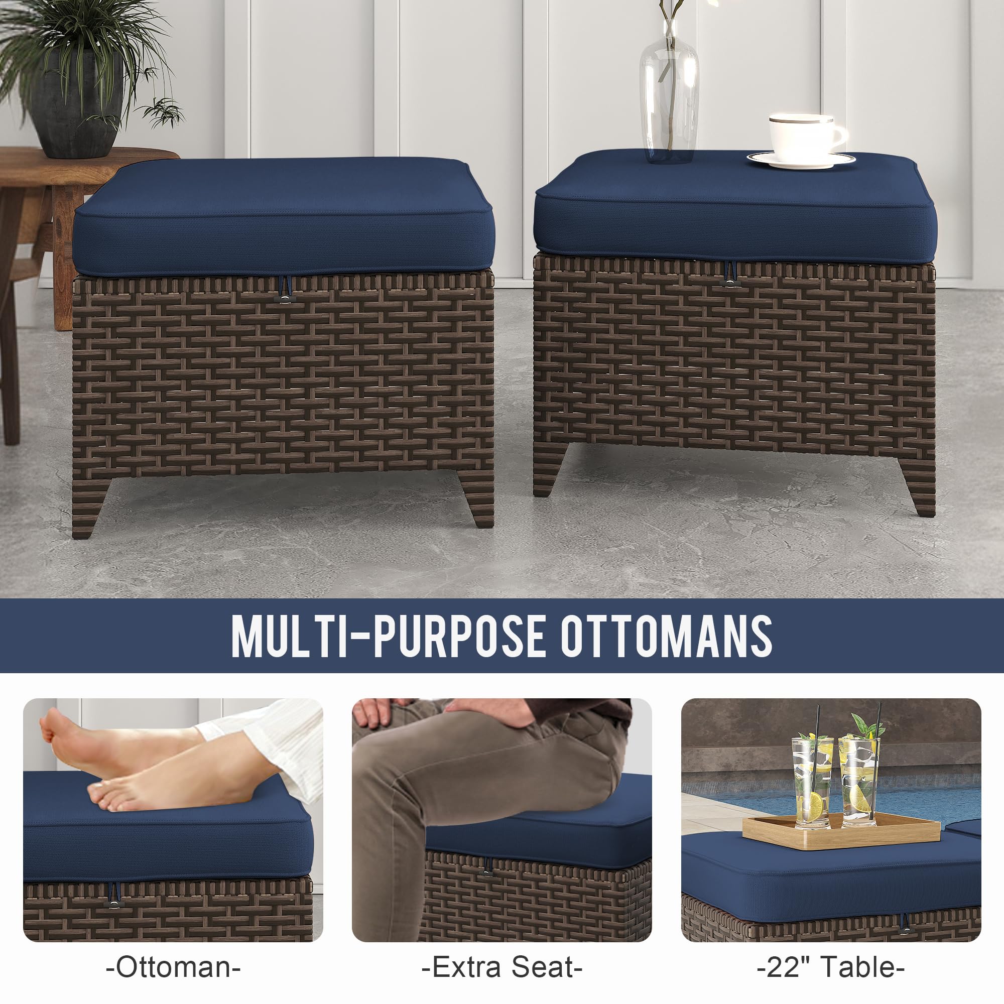 Yokayoay Patio Ottomans 2 Pieces, Outdoor 22